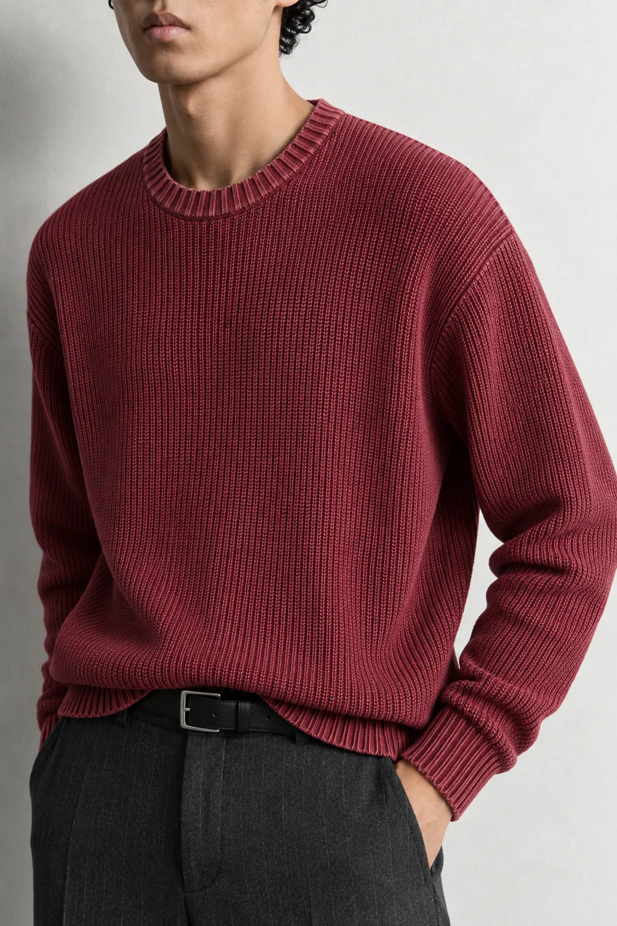 Knole - Bordo - Boxy Fit Geniş Yaka - Erkek Kazak