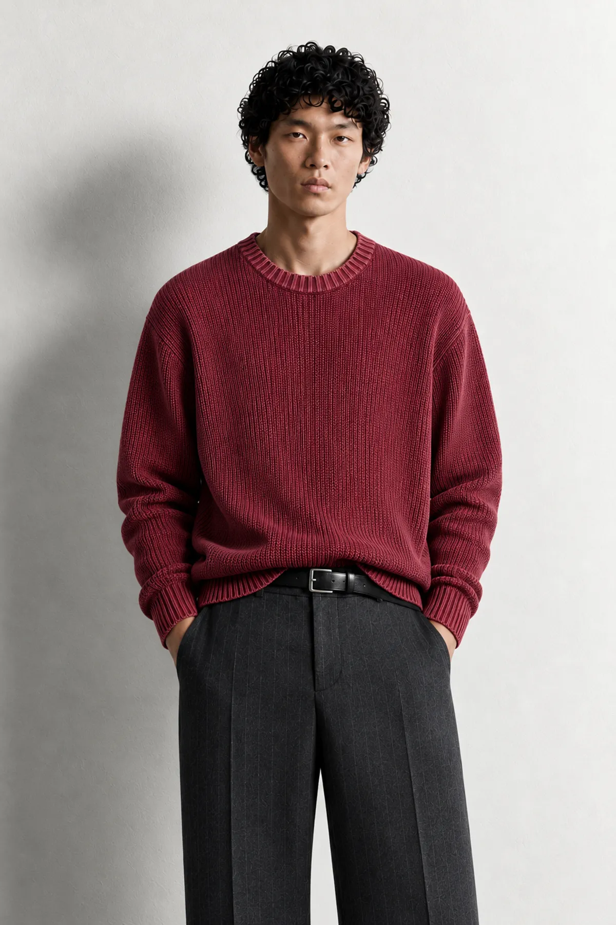 Knole - Bordo - Boxy Fit Geniş Yaka - Erkek Kazak