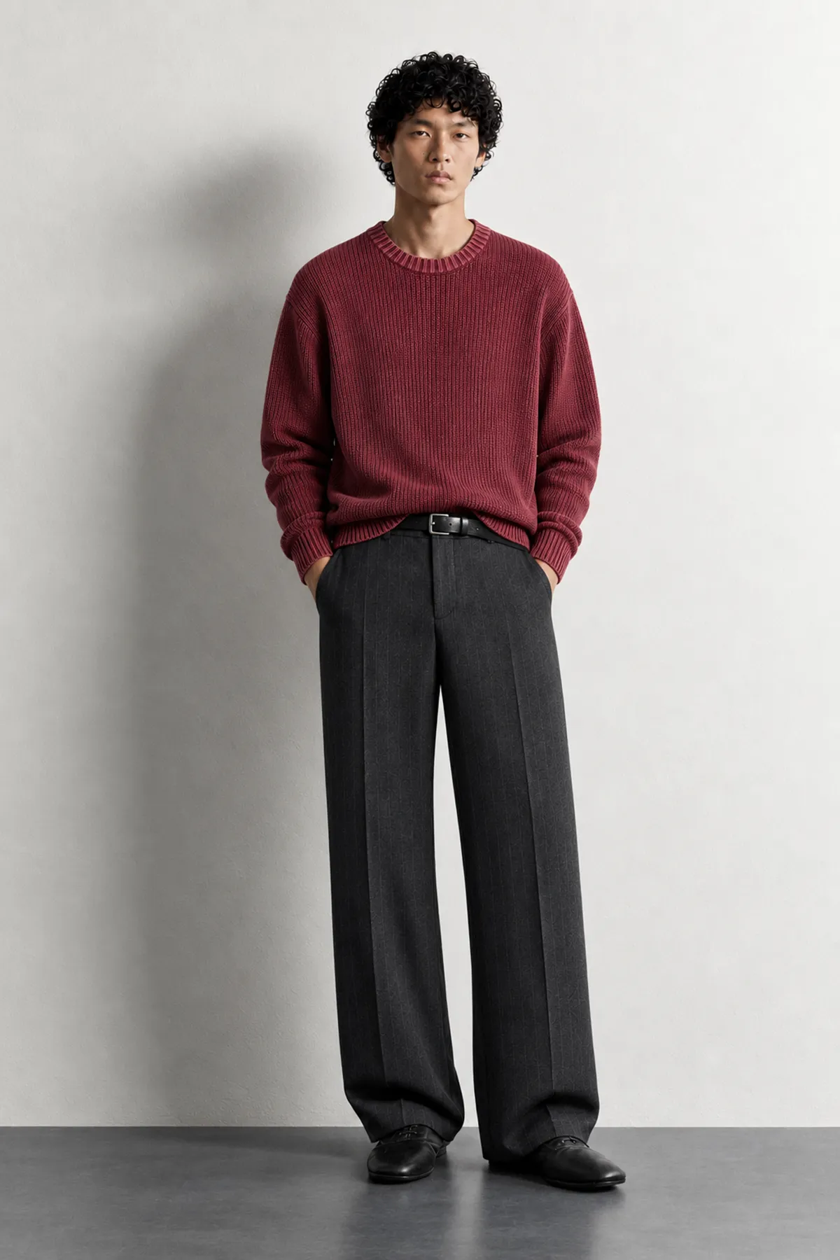Knole - Bordo - Boxy Fit Geniş Yaka - Erkek Kazak