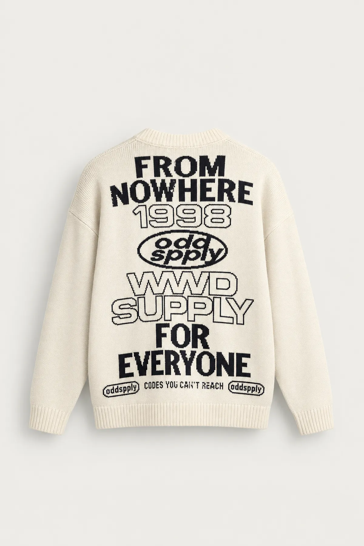 Supply - Beyaz - Oversize Fit Bisiklet Yaka - Erkek Kazak