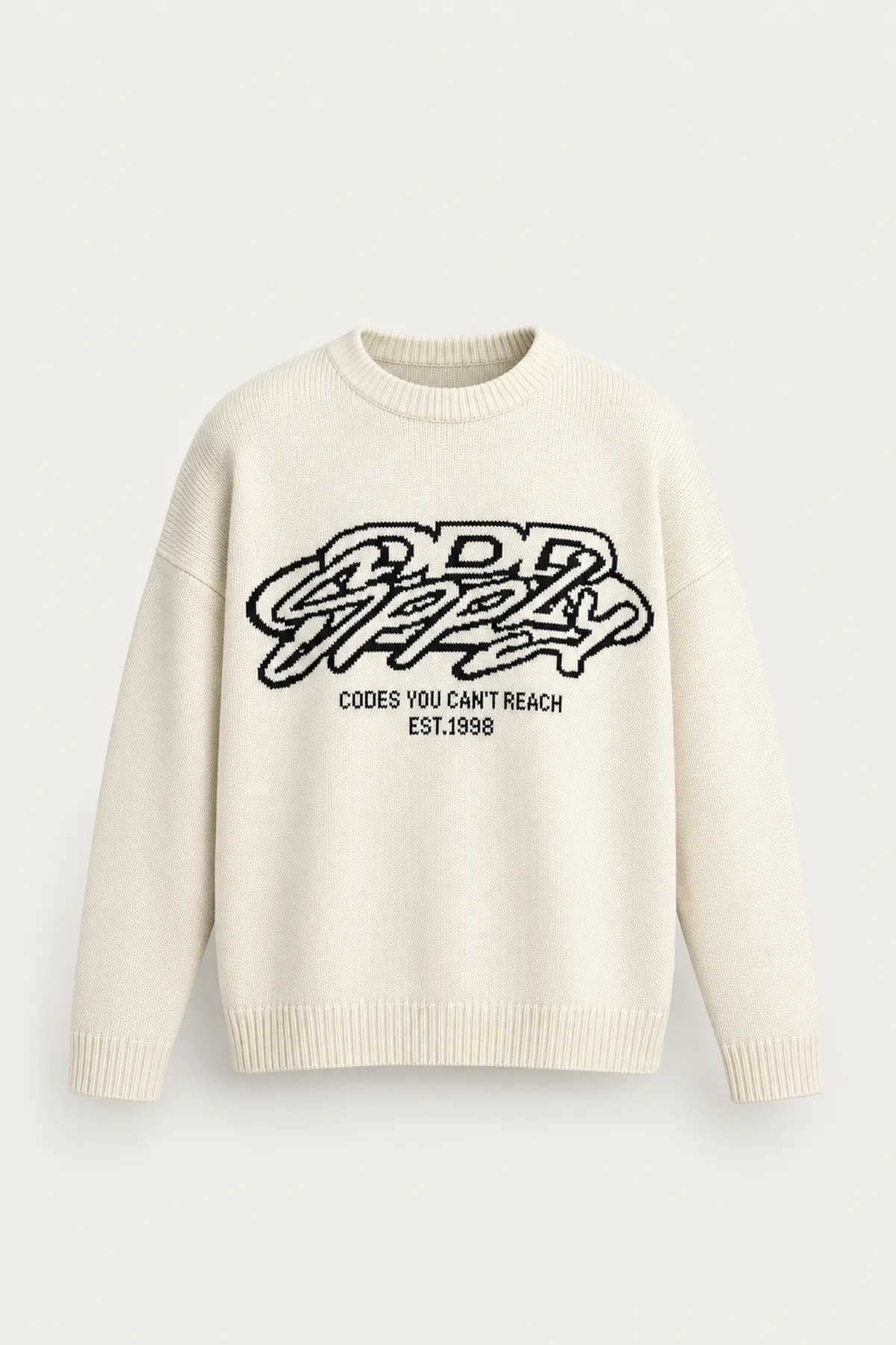 Supply - Beyaz - Oversize Fit Bisiklet Yaka - Erkek Kazak