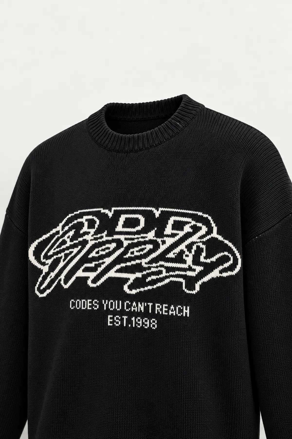 Supply - Siyah - Oversize Fit Bisiklet Yaka - Erkek Kazak