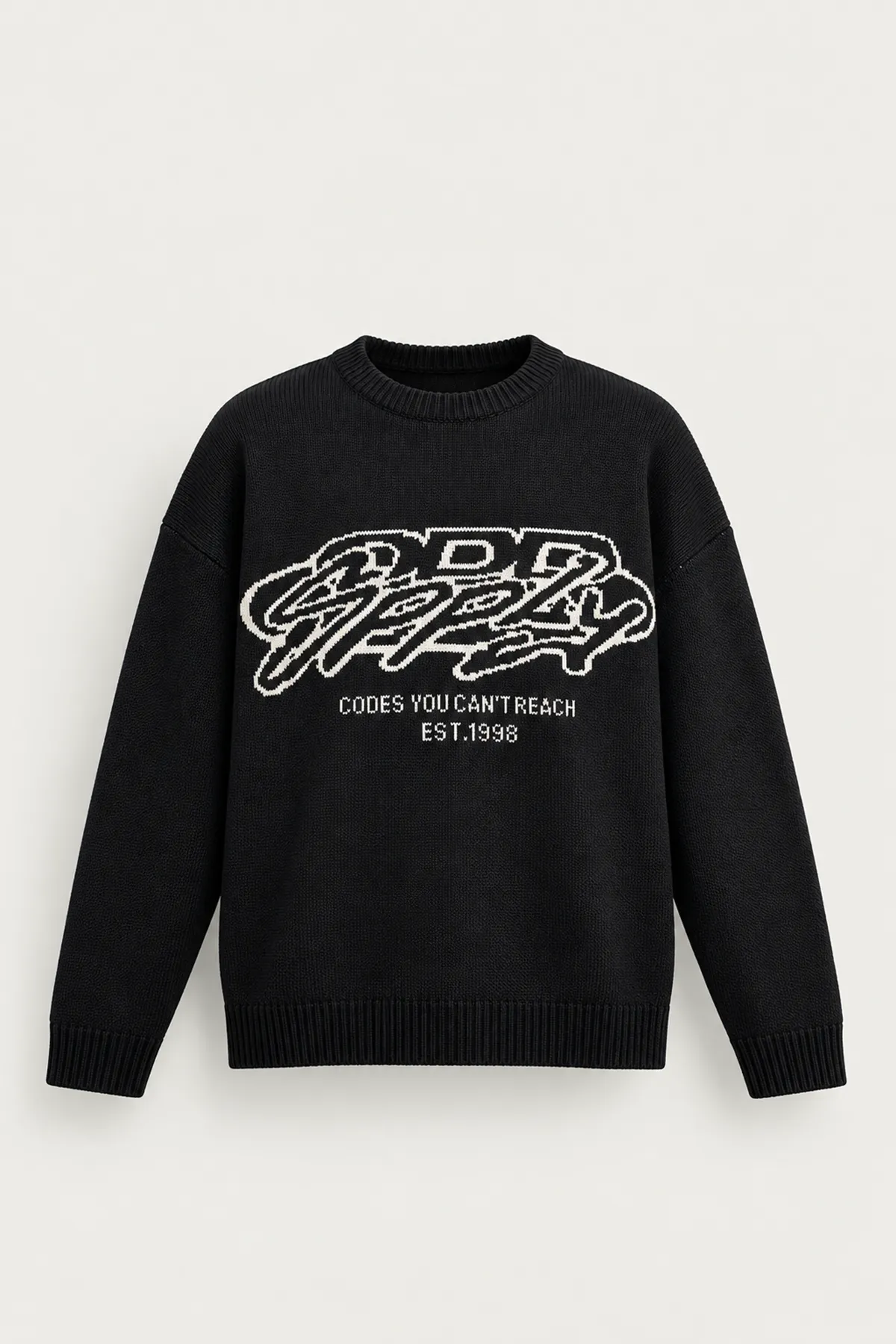 Supply - Siyah - Oversize Fit Bisiklet Yaka - Erkek Kazak