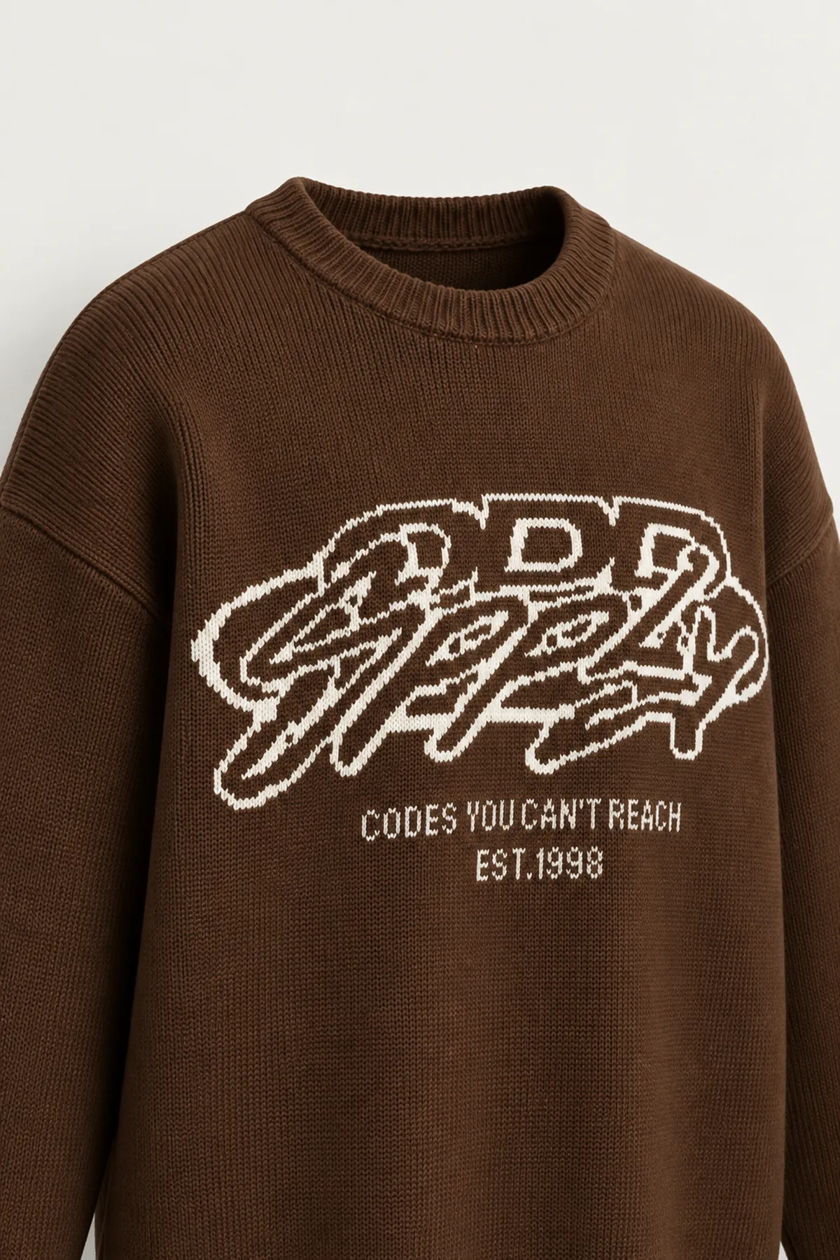 Supply - Kahverengi - Oversize Fit Bisiklet Yaka - Erkek Kazak