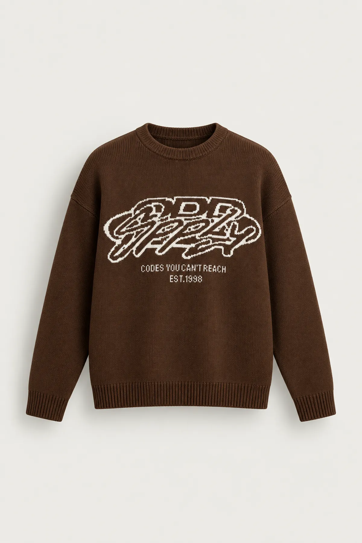 Supply - Kahverengi - Oversize Fit Bisiklet Yaka - Erkek Kazak