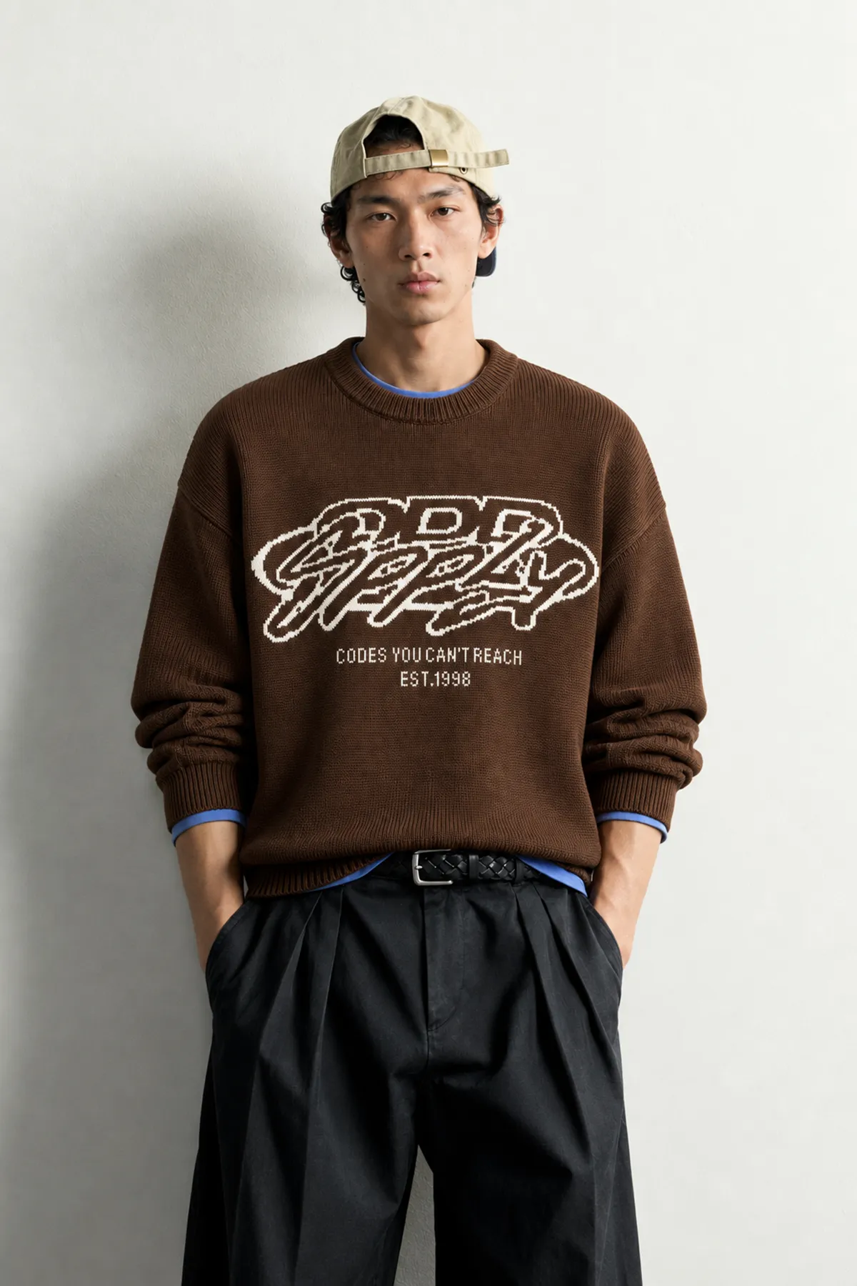 Supply - Kahverengi - Oversize Fit Bisiklet Yaka - Erkek Kazak