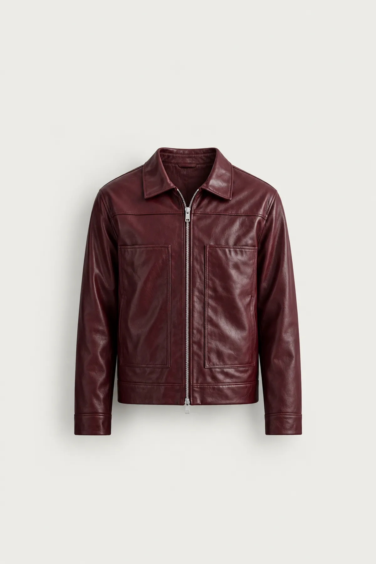 Raxon - Bordo - Çift Fermuarlı - Erkek Deri Ceket