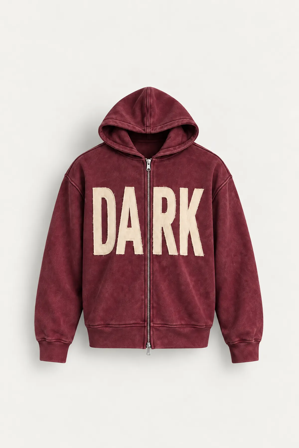 Dark - Bordo - Kapüşonlu Çift Fermuarlı - Pamuklu Erkek Sweatshirt