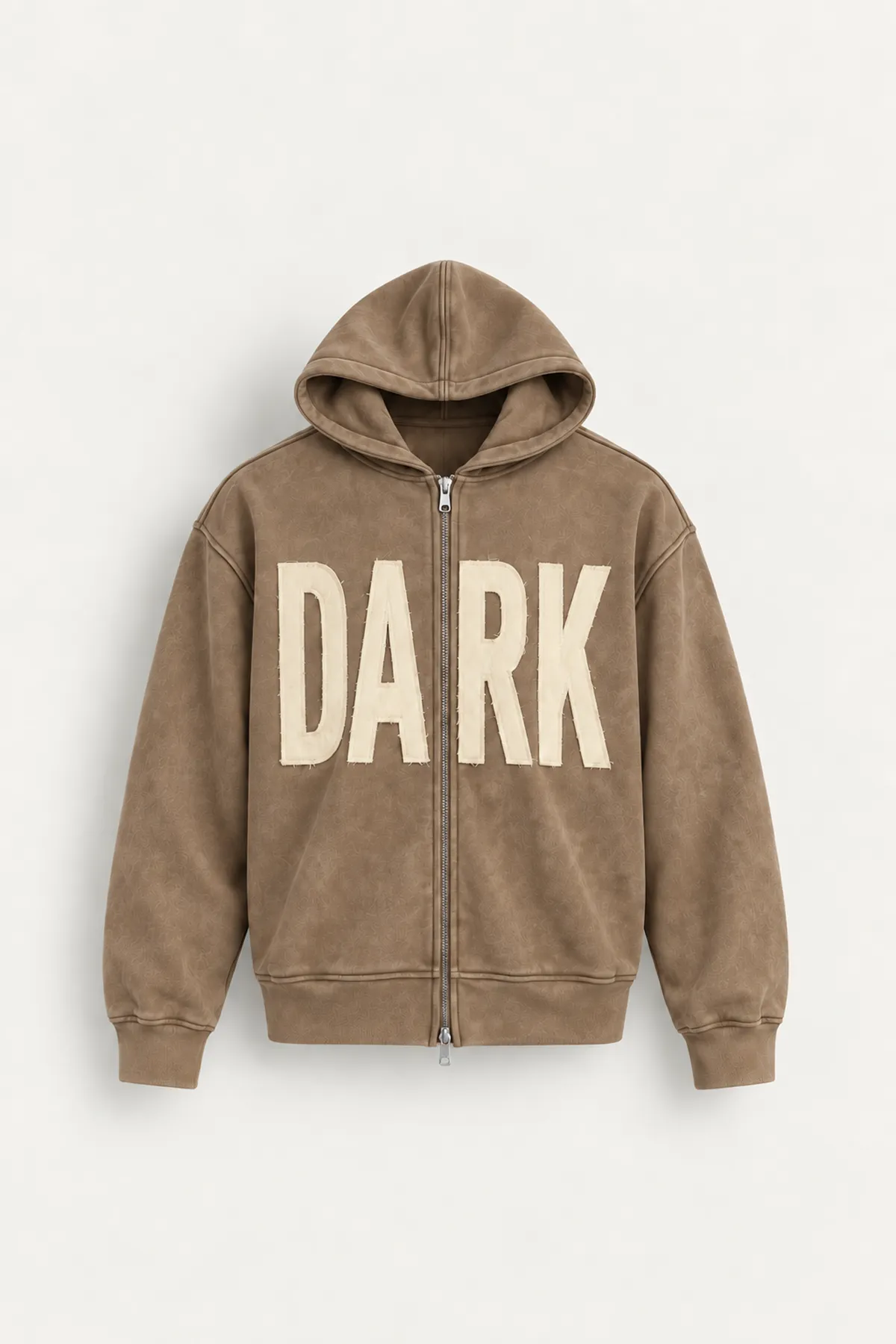 Dark - Koyu Bej - Kapüşonlu Çift Fermuarlı - Pamuklu Erkek Sweatshirt