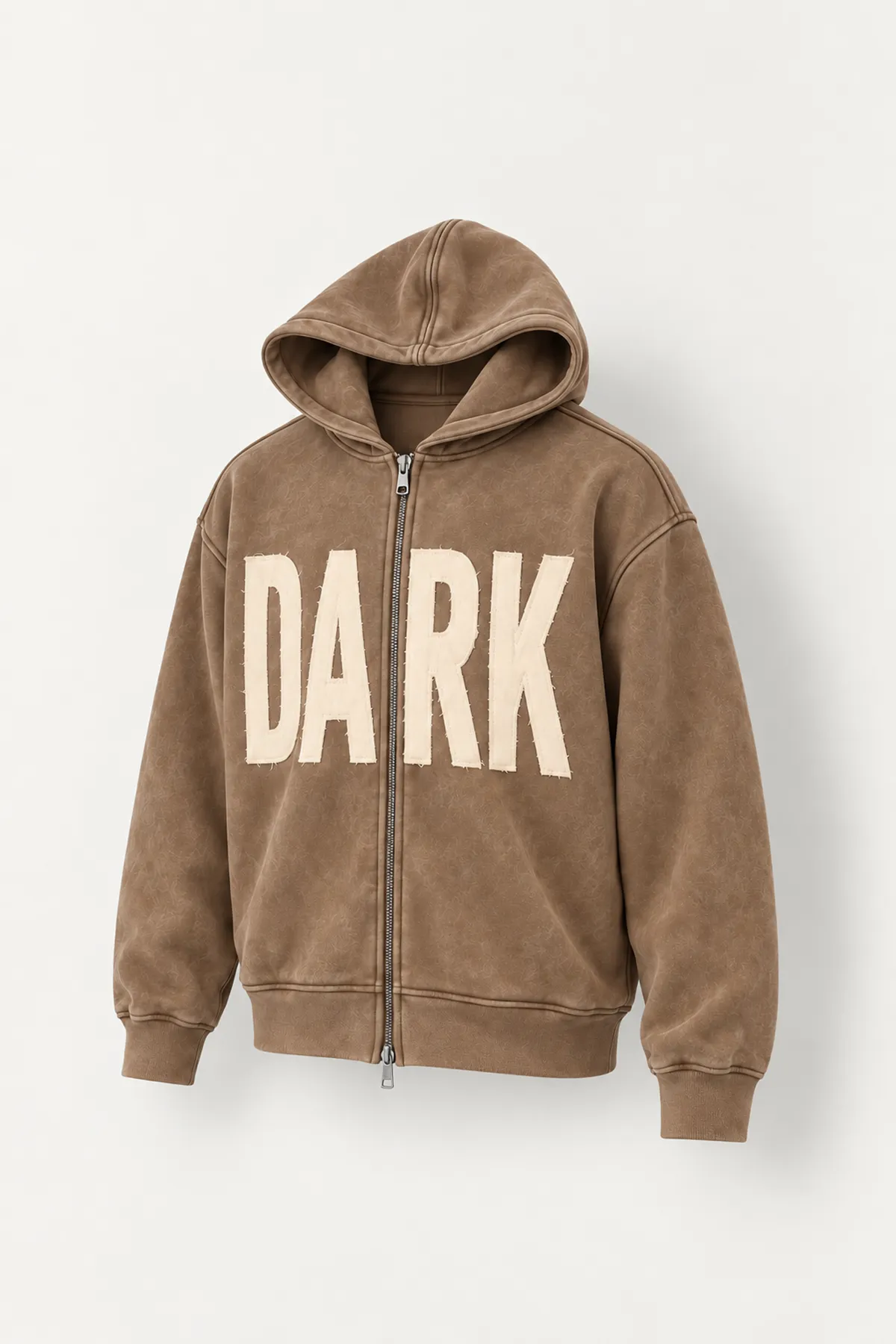 Dark - Koyu Bej - Kapüşonlu Çift Fermuarlı - Pamuklu Erkek Sweatshirt