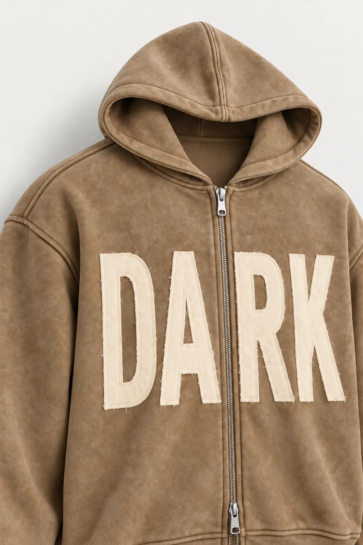Dark - Koyu Bej - Kapüşonlu Çift Fermuarlı - Pamuklu Erkek Sweatshirt