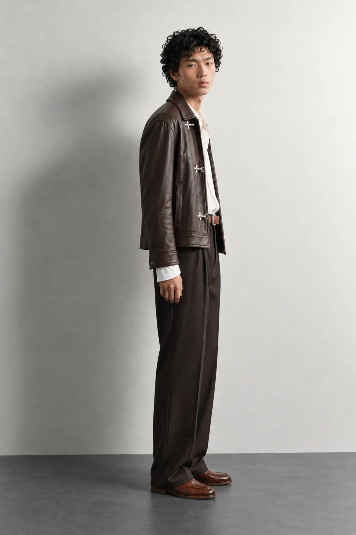 Hayes - Kahverengi - Kopça Detaylı İç Astarlı - Erkek Deri Ceket