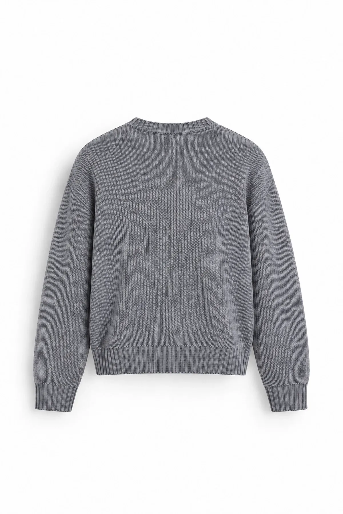 Vincent - Gri - Boxy Fit Bisiklet Yaka - Erkek Kazak