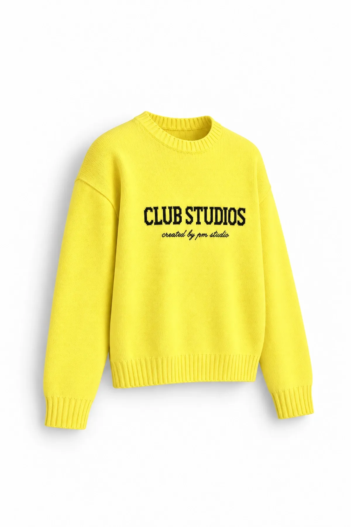 Club Studios - Sarı - Boxy Fit Bisiklet Yaka - Erkek Kazak
