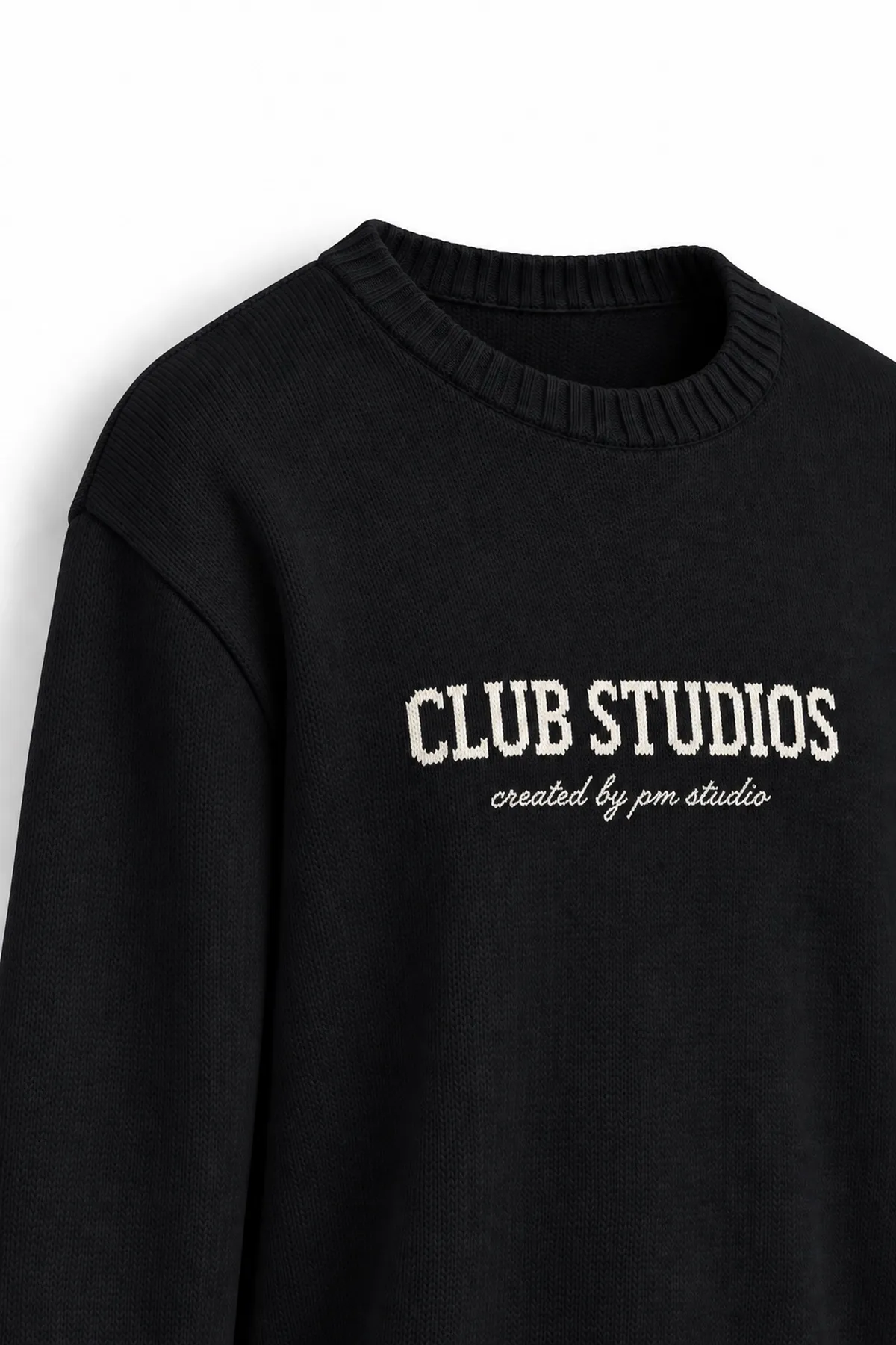 Club Studios - Siyah - Boxy Fit Bisiklet Yaka - Erkek Kazak