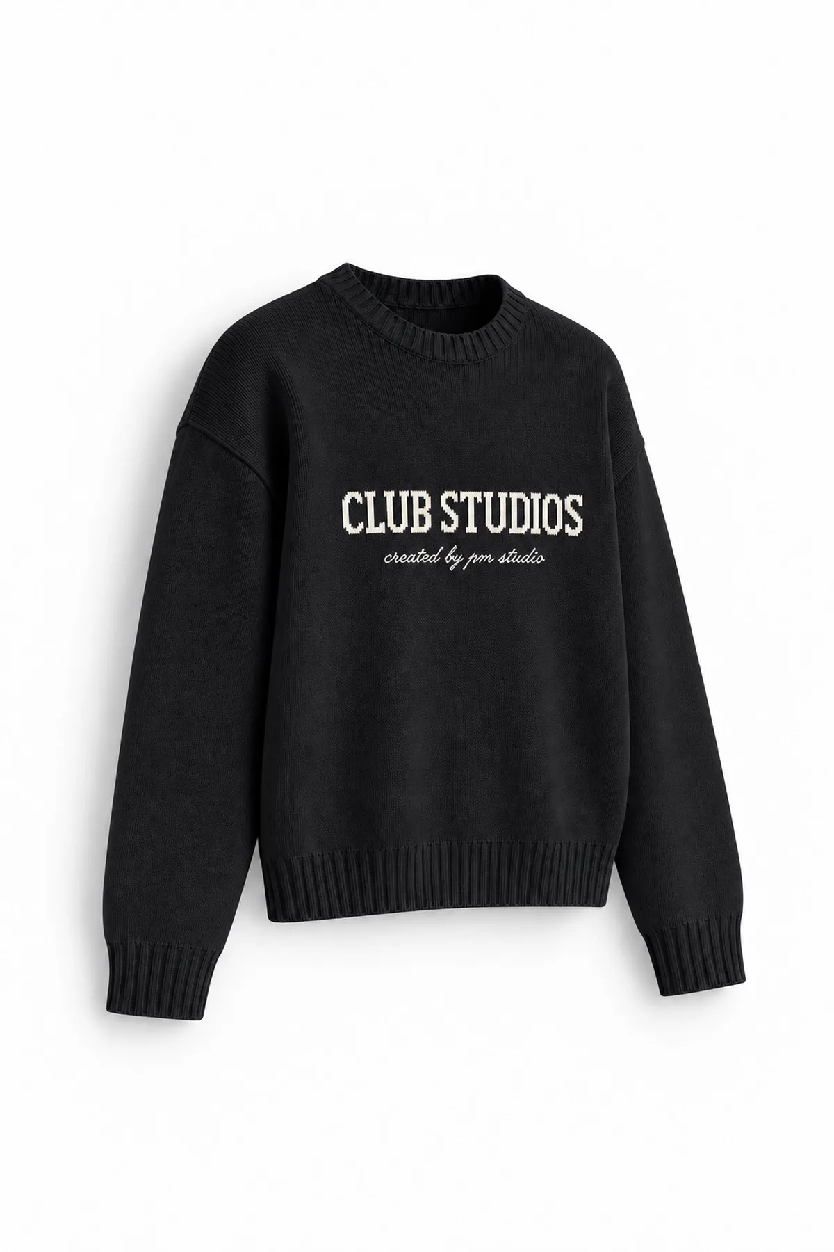 Club Studios - Siyah - Boxy Fit Bisiklet Yaka - Erkek Kazak