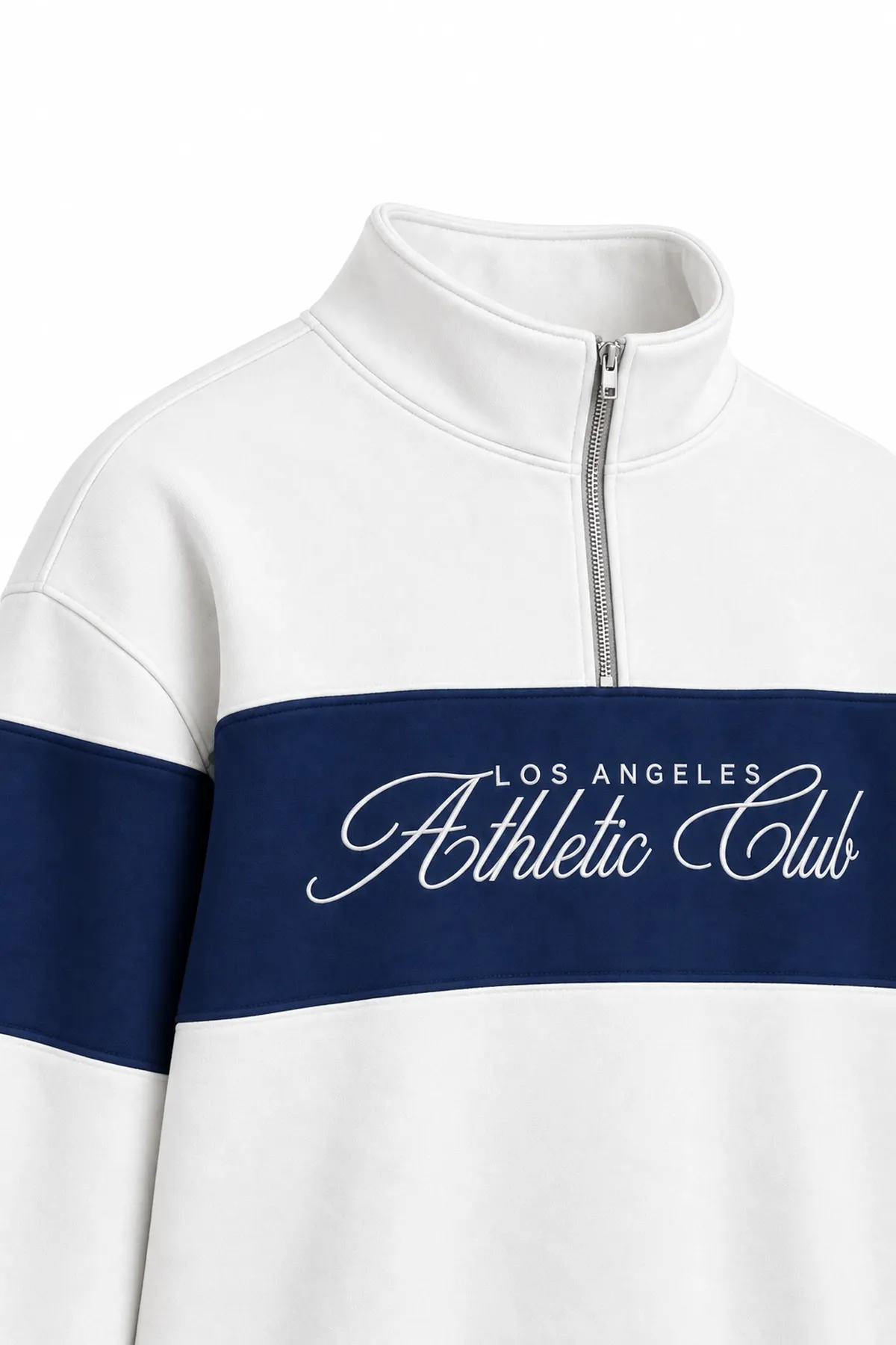 Los Angeles - Beyaz - Boxy Fit Fermuarlı Yaka - Pamuklu Erkek Sweatshirt