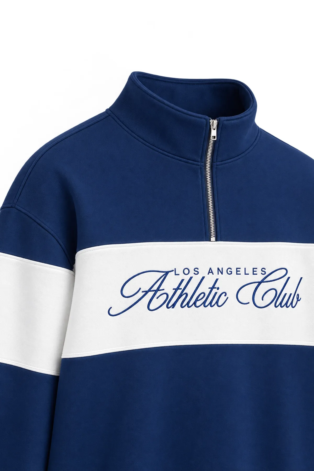 Los Angeles - Mavi - Boxy Fit Fermuarlı Yaka - Pamuklu Erkek Sweatshirt