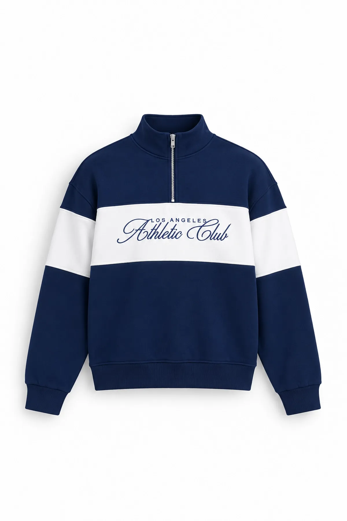 Los Angeles - Mavi - Boxy Fit Fermuarlı Yaka - Pamuklu Erkek Sweatshirt