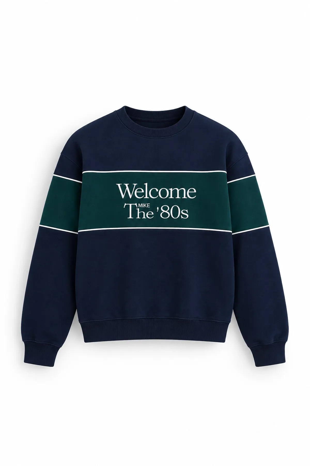 Eight Zero - Lacivert - Boxy Fit Bisiklet Yaka - Pamuklu Erkek Sweatshirt