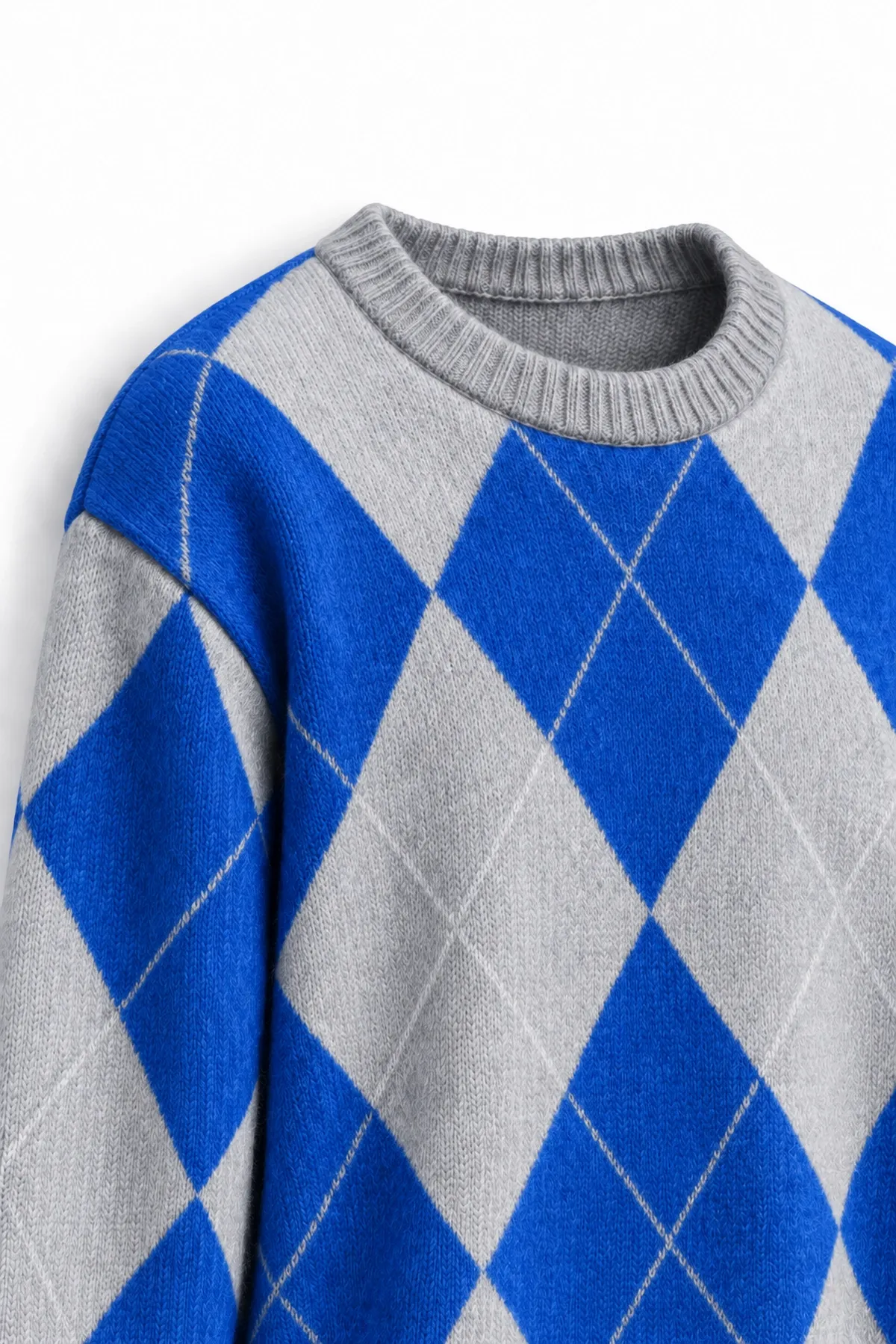 Nash - Mavi - Baklava Desenli Bisiklet Yaka - Oversize Fit - Pamuklu Erkek Kazak