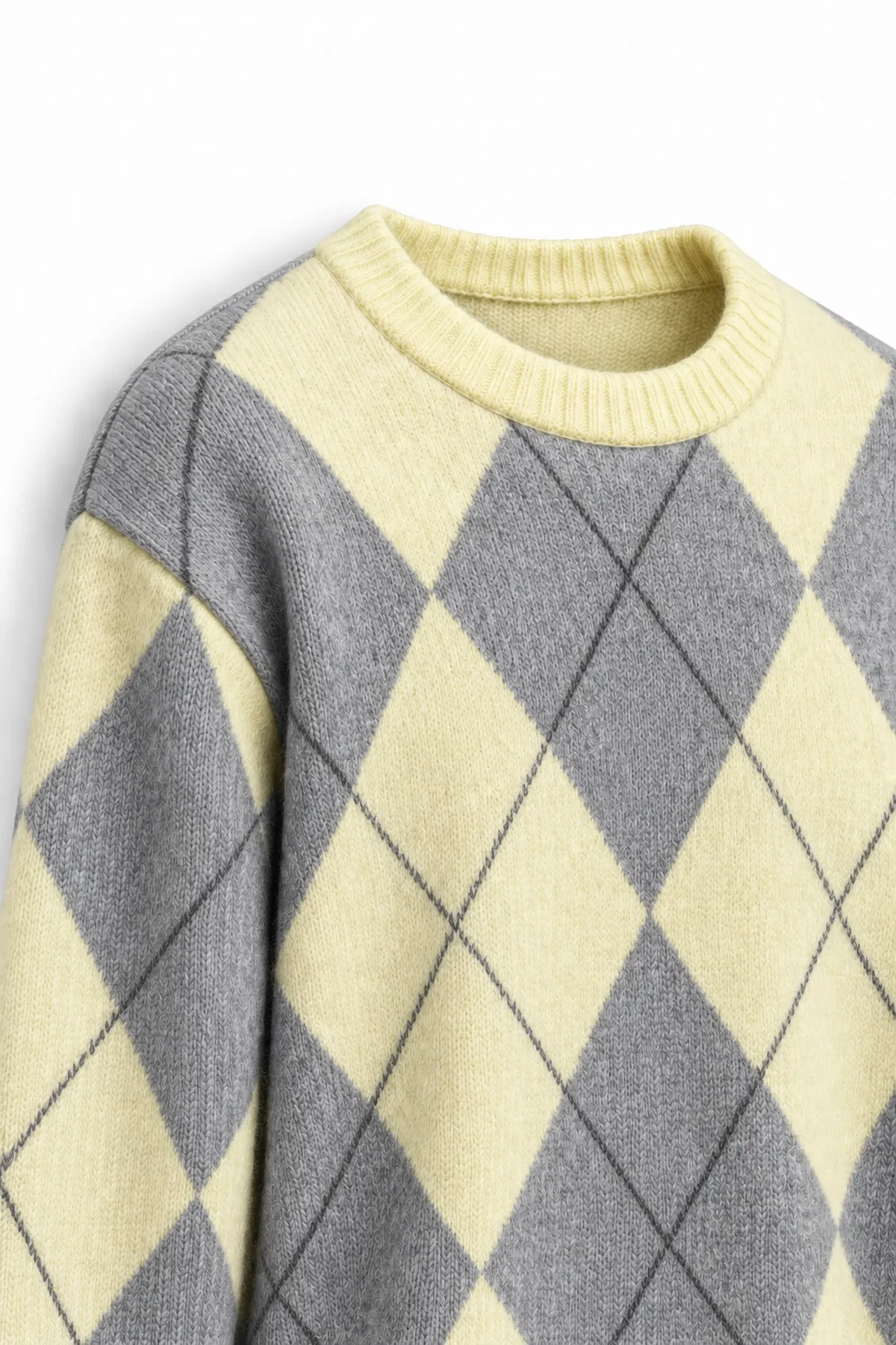 Nash - Gri - Baklava Desenli Bisiklet Yaka - Oversize Fit - Pamuklu Erkek Kazak