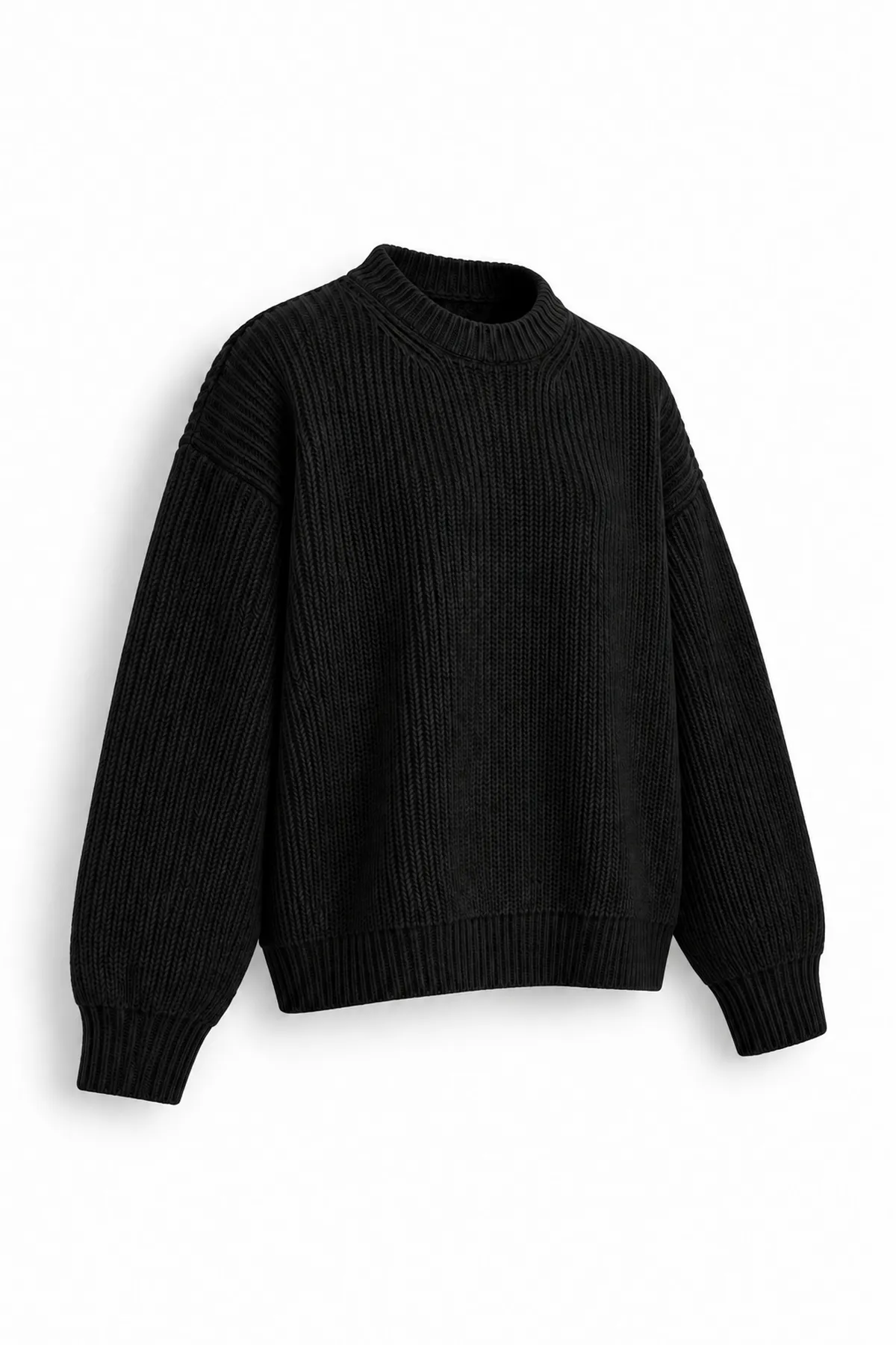 Lars - Siyah - Bisiklet Yaka - Oversize Fit - Pamuklu Erkek Kazak