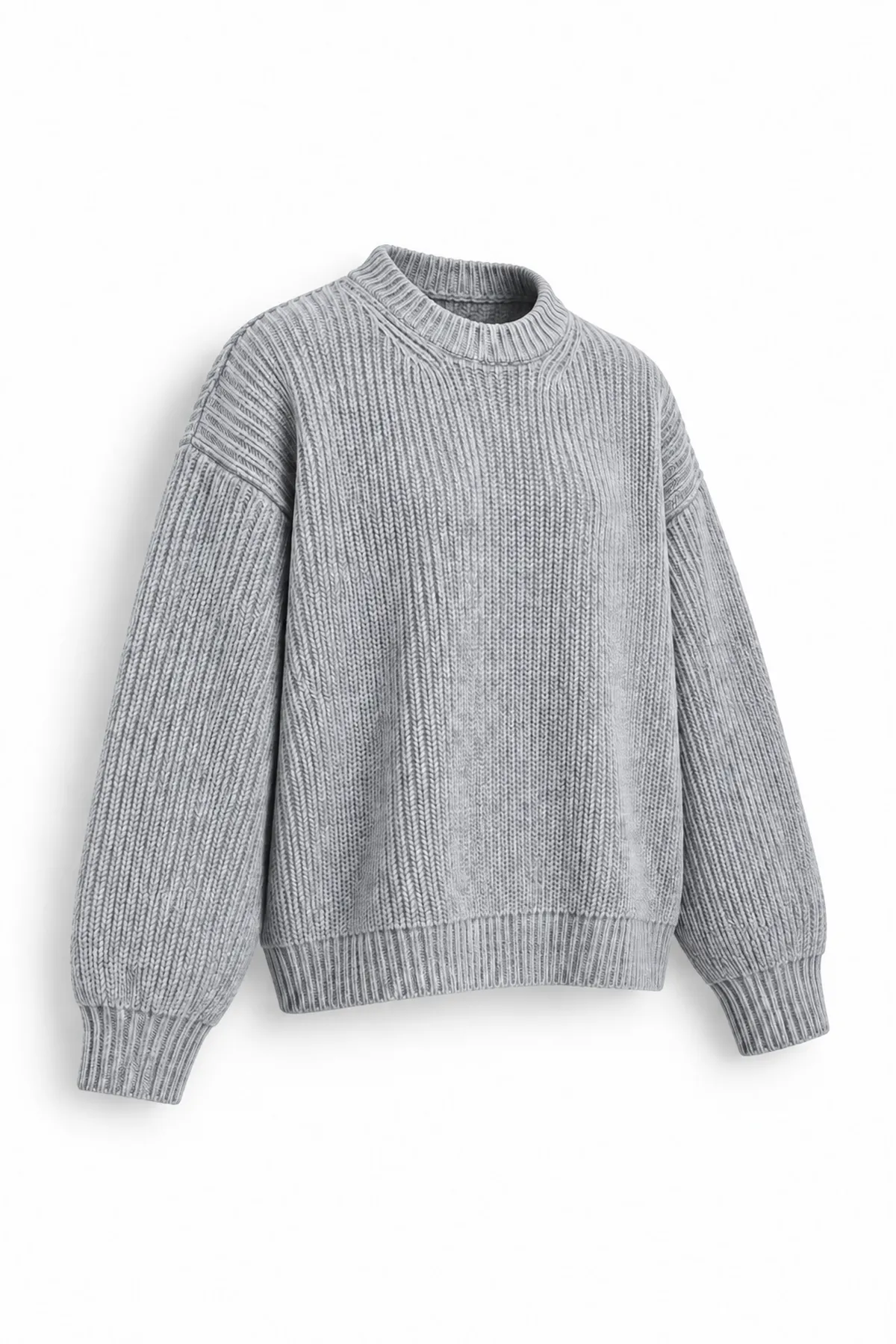 Lars - Gri - Bisiklet Yaka - Oversize Fit - Pamuklu Erkek Kazak