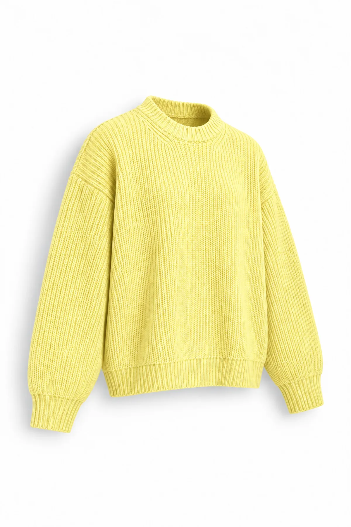 Lars - Sarı - Bisiklet Yaka - Oversize Fit - Pamuklu Erkek Kazak