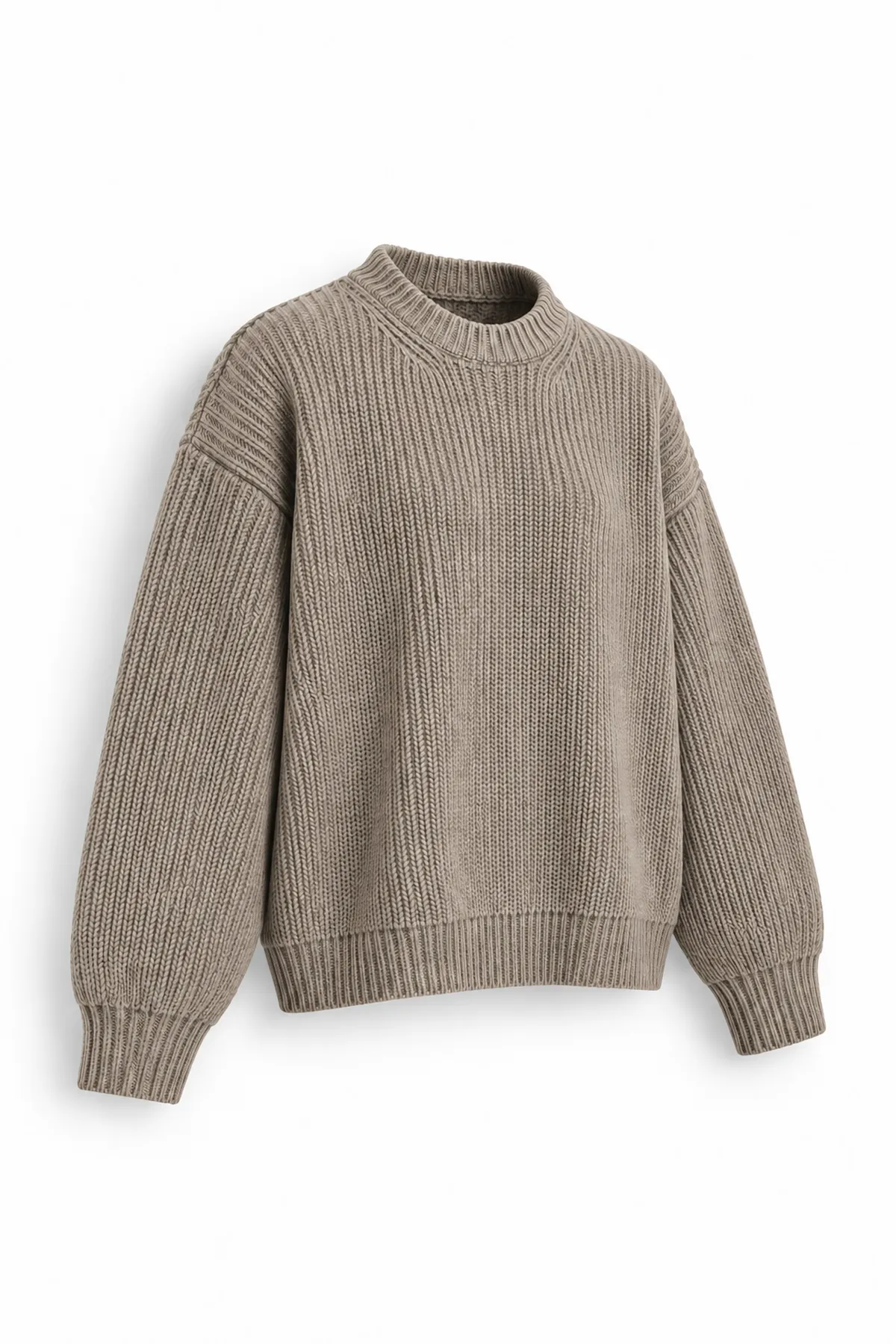 Lars - Bej - Bisiklet Yaka - Oversize Fit - Pamuklu Erkek Kazak