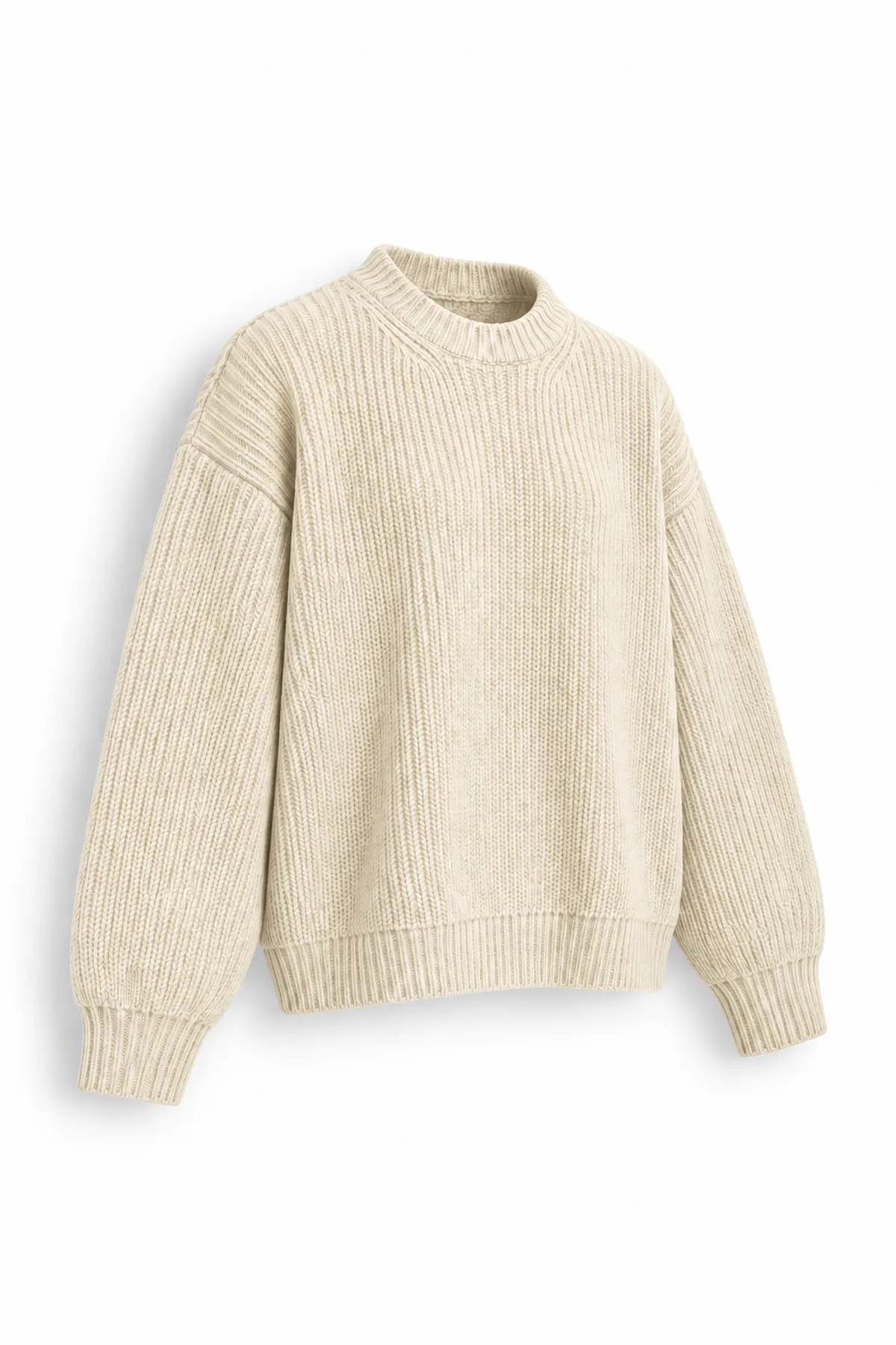 Lars - Ekru - Bisiklet Yaka - Oversize Fit - Pamuklu Erkek Kazak