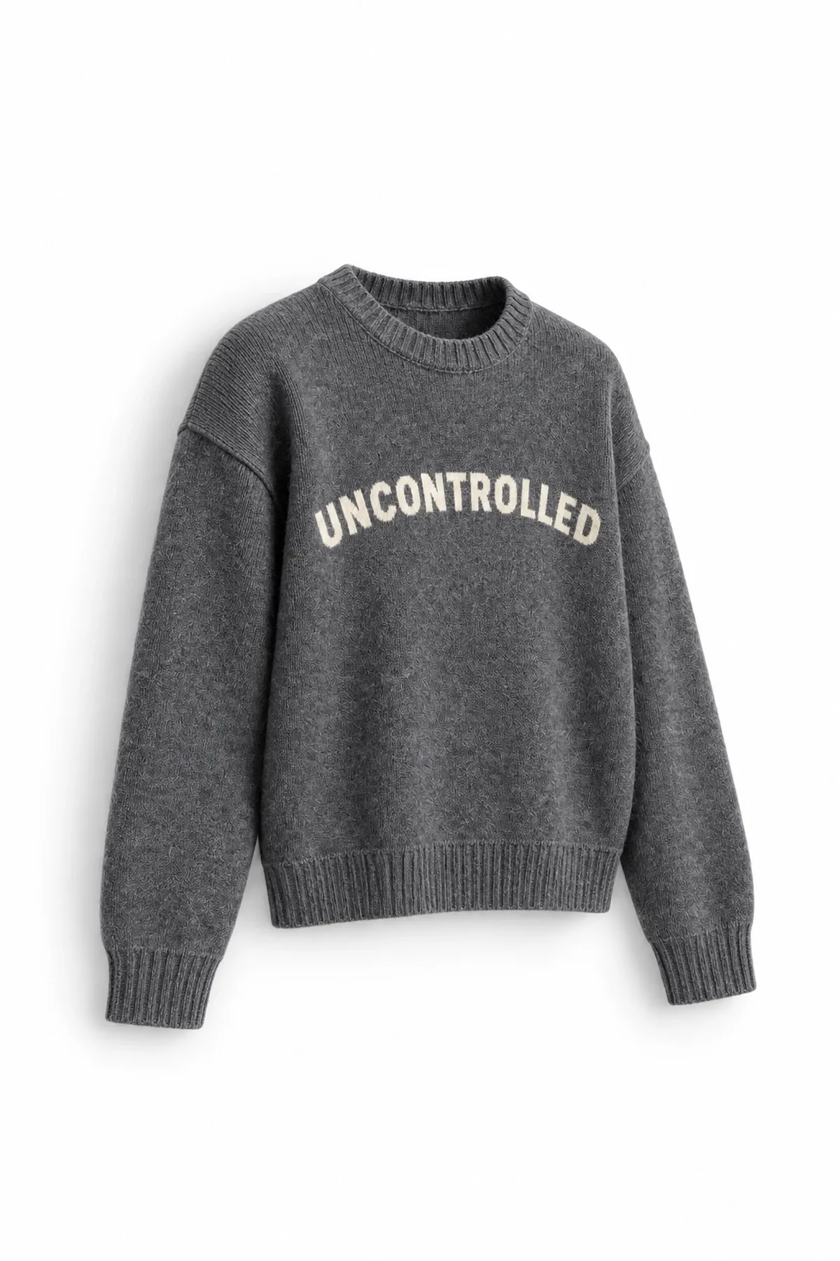 Uncontrolled - Antrasit - Bisiklet Yaka - Oversize Fit - Pamuklu Erkek Kazak