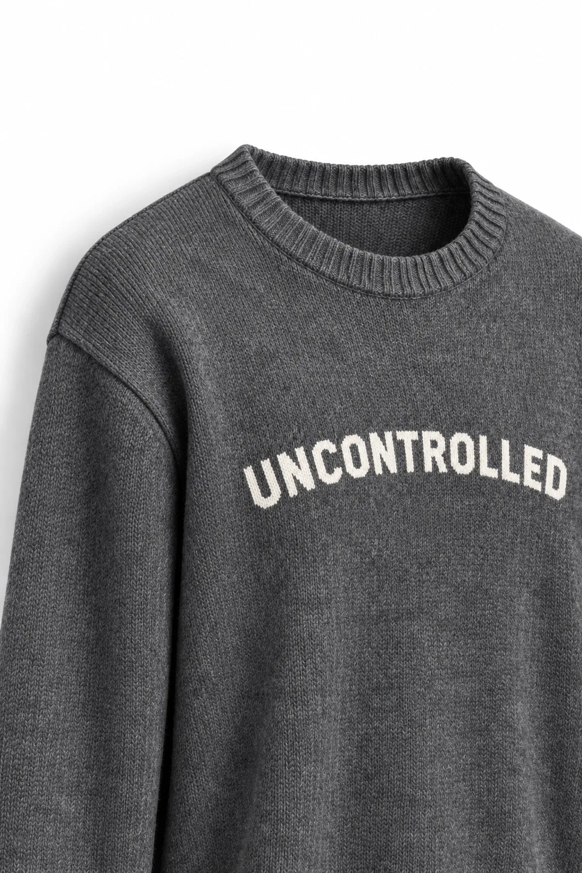 Uncontrolled - Antrasit - Bisiklet Yaka - Oversize Fit - Pamuklu Erkek Kazak