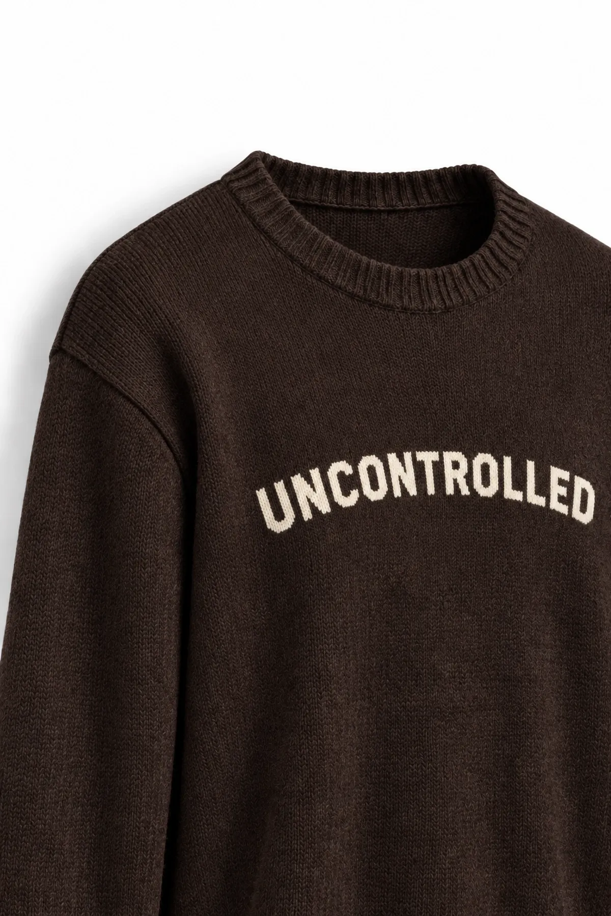 Uncontrolled - Kahverengi - Bisiklet Yaka - Oversize Fit - Pamuklu Erkek Kazak