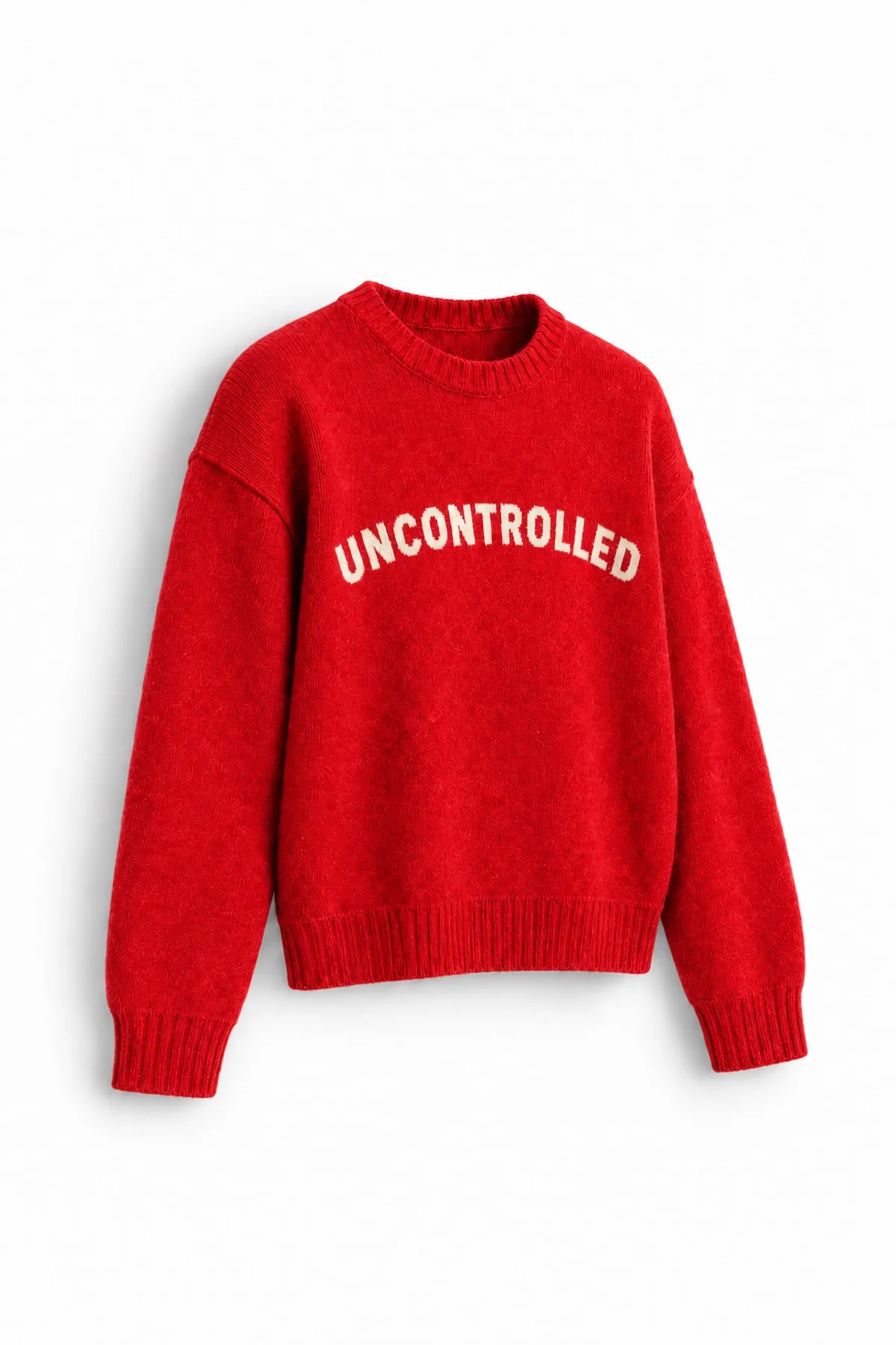 Uncontrolled - Kırmızı - Bisiklet Yaka - Oversize Fit - Pamuklu Erkek Kazak