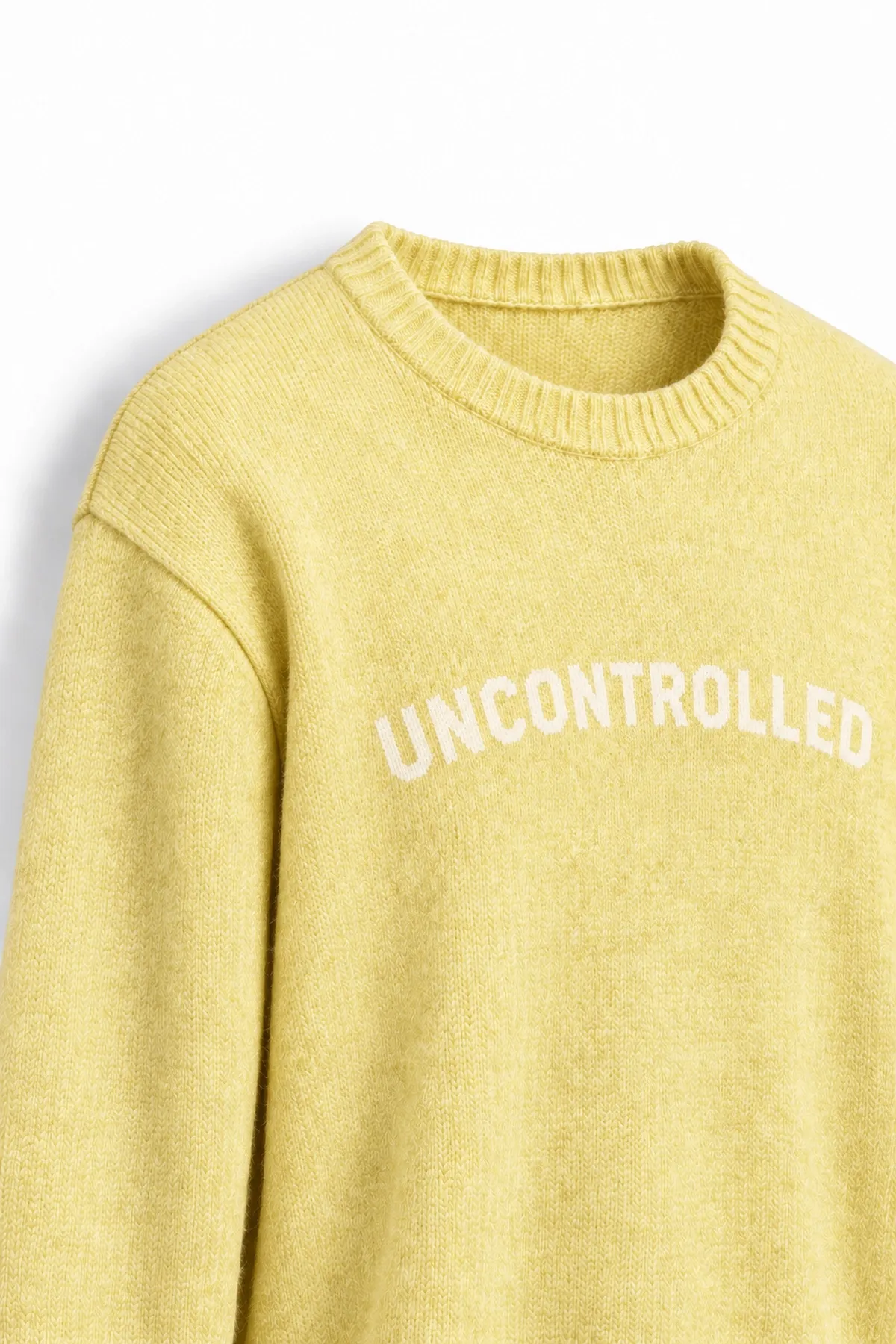 Uncontrolled - Sarı - Bisiklet Yaka - Oversize Fit - Pamuklu Erkek Kazak