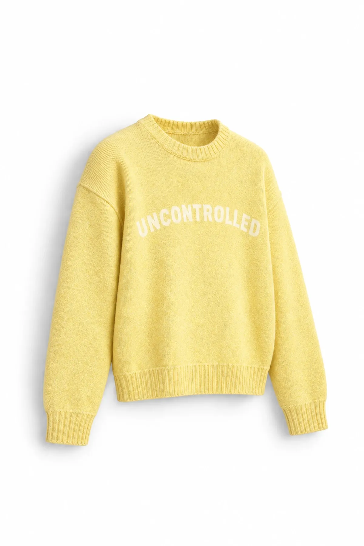 Uncontrolled - Sarı - Bisiklet Yaka - Oversize Fit - Pamuklu Erkek Kazak