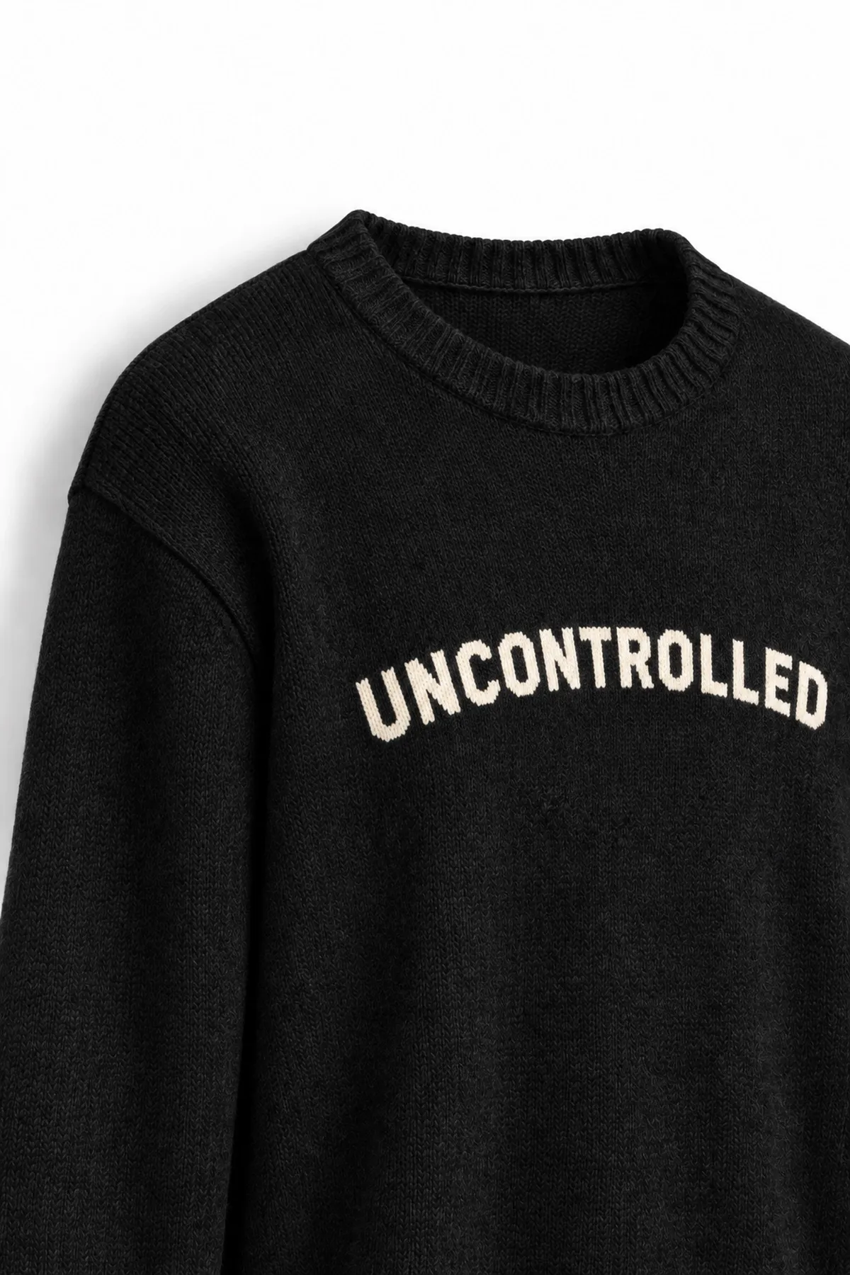 Uncontrolled - Siyah - Bisiklet Yaka - Oversize Fit - Pamuklu Erkek Kazak