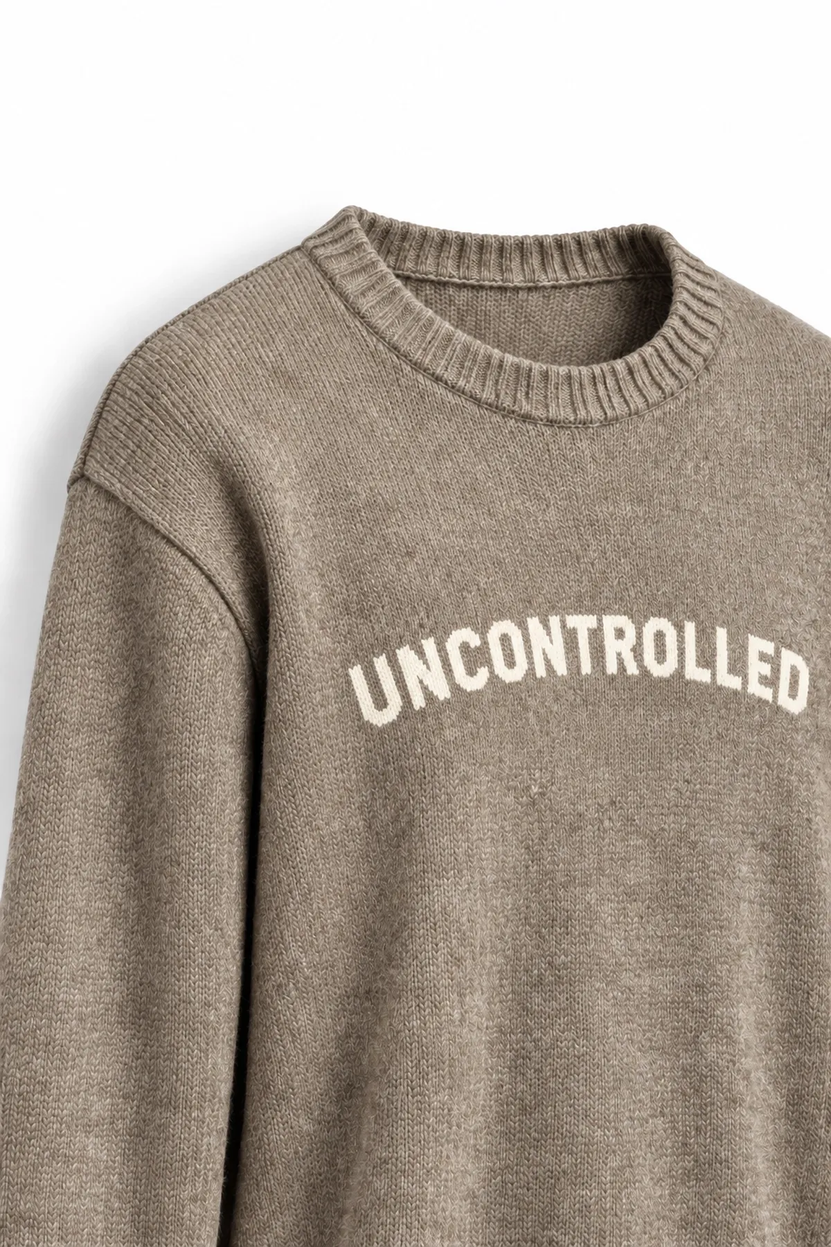 Uncontrolled - Bej - Bisiklet Yaka - Oversize Fit - Pamuklu Erkek Kazak