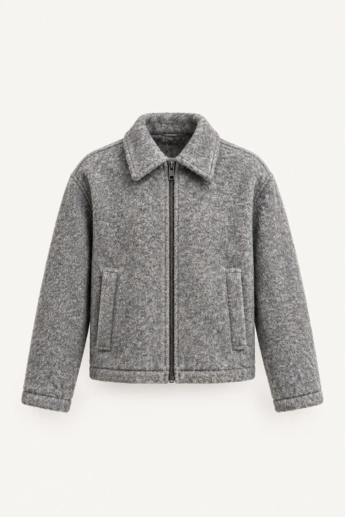 Kelly - Gri - Kaşe Crop - Erkek Ceket