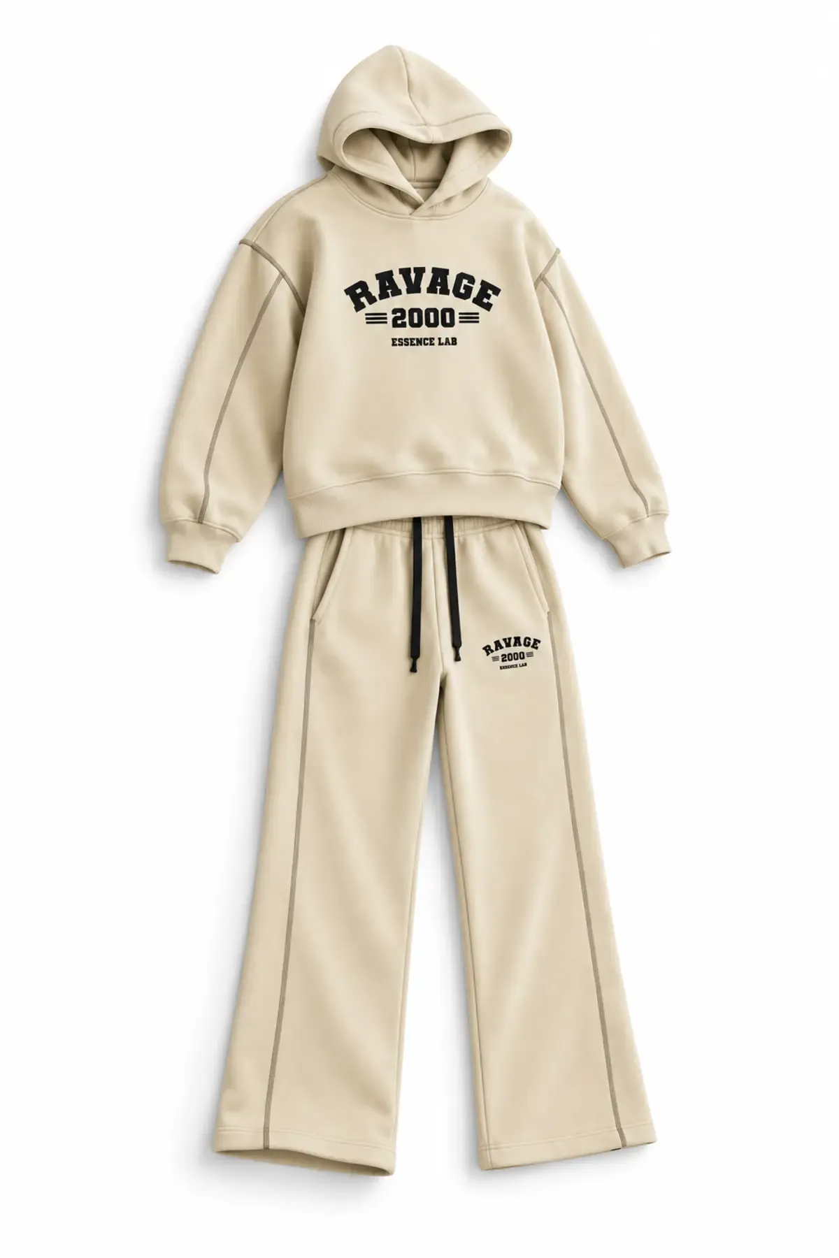 Two Thousand - Bej - Oversize Fit - Erkek Sweatshirt ve Erkek Eşofman Takımı