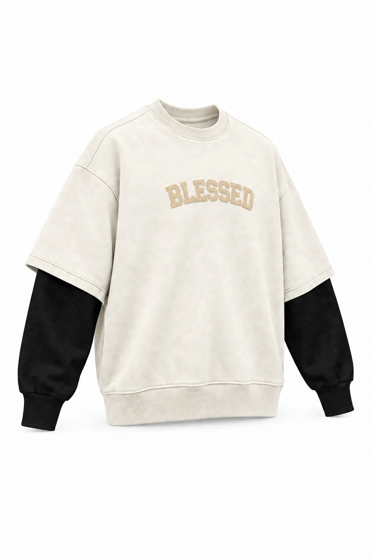 Blessed - Ekru - Oversize Fit - Erkek Sweatshirt