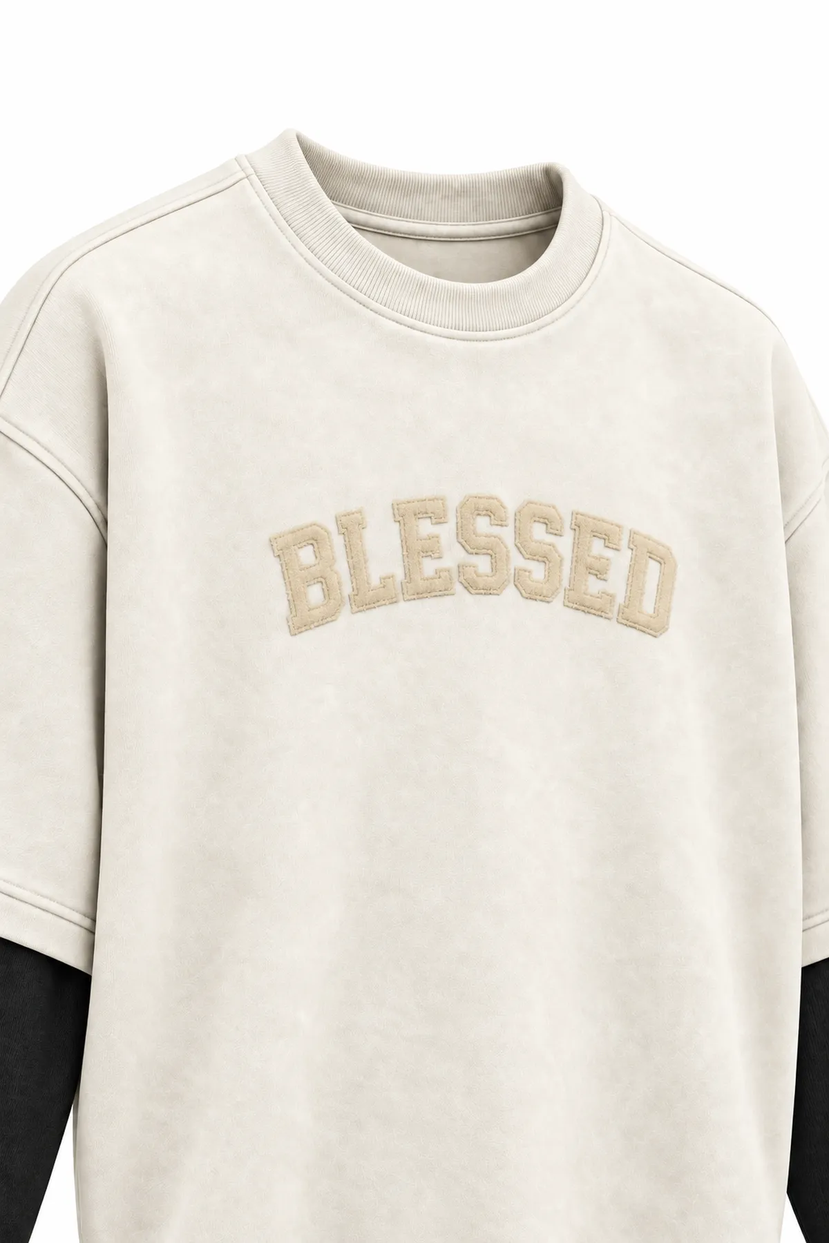 Blessed - Ekru - Oversize Fit - Erkek Sweatshirt