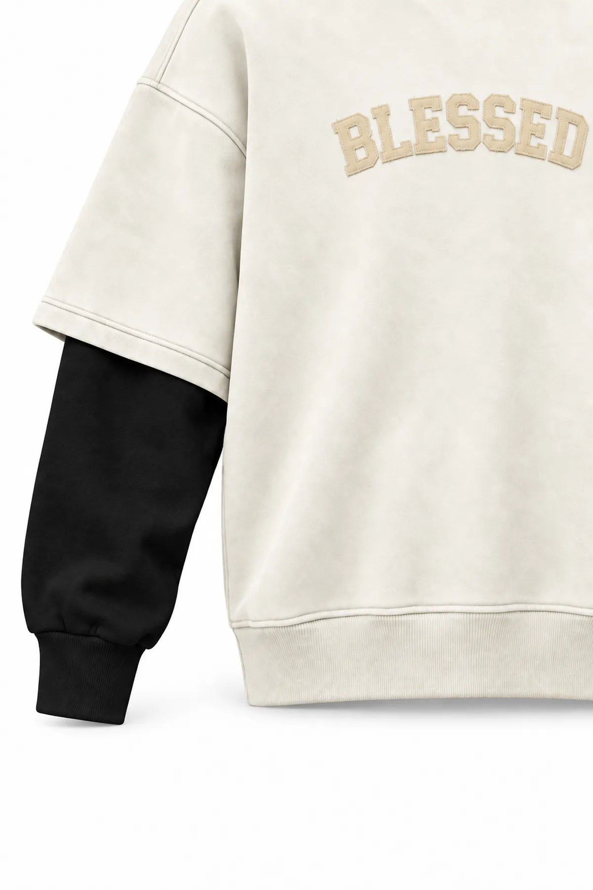 Blessed - Ekru - Oversize Fit - Erkek Sweatshirt