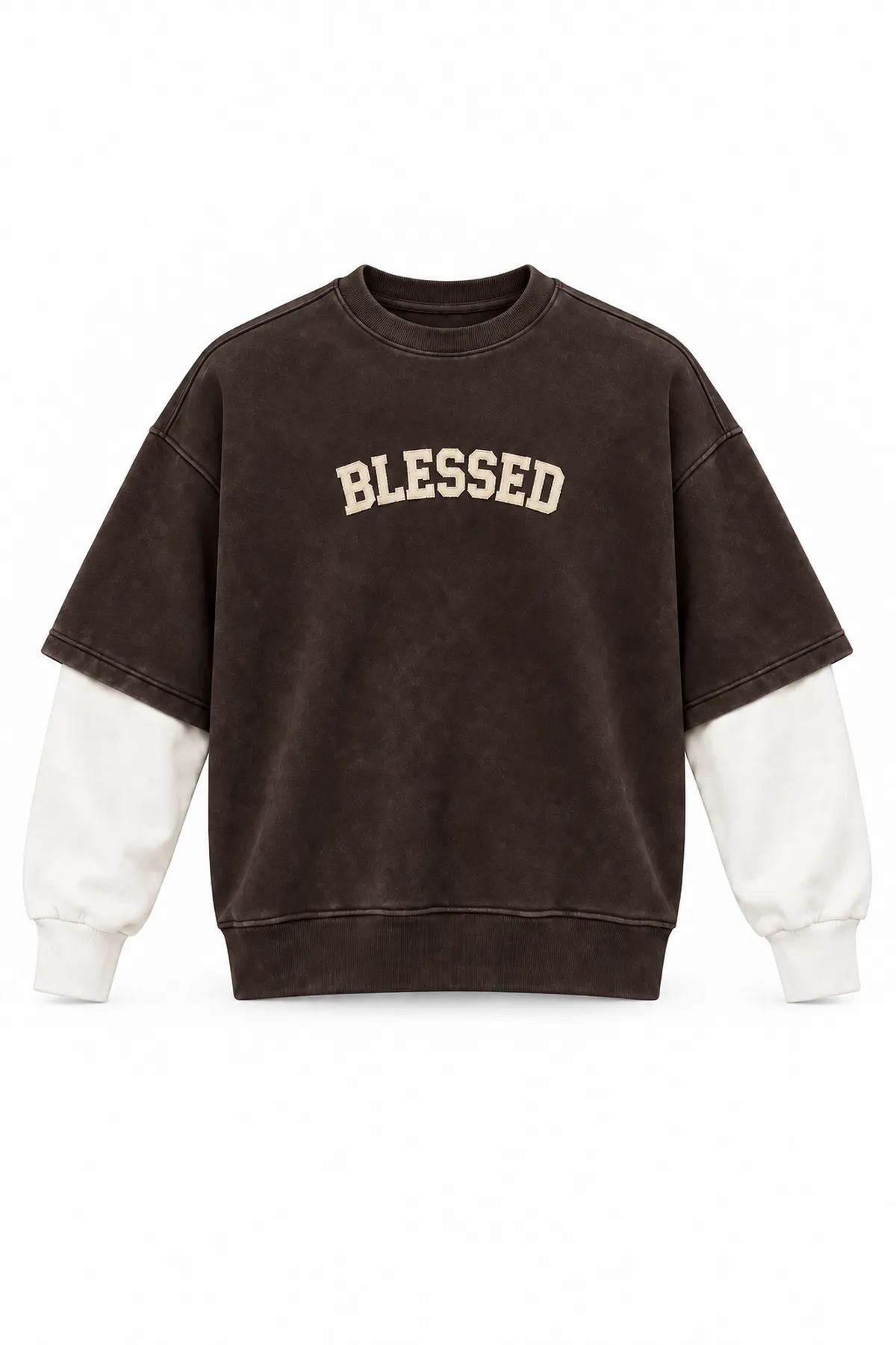 Blessed - Kahverengi - Oversize Fit - Erkek Sweatshirt