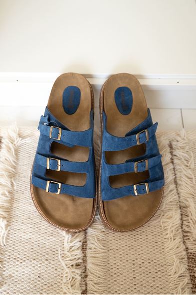 İthaka İndigo Mavi Deri Terlik