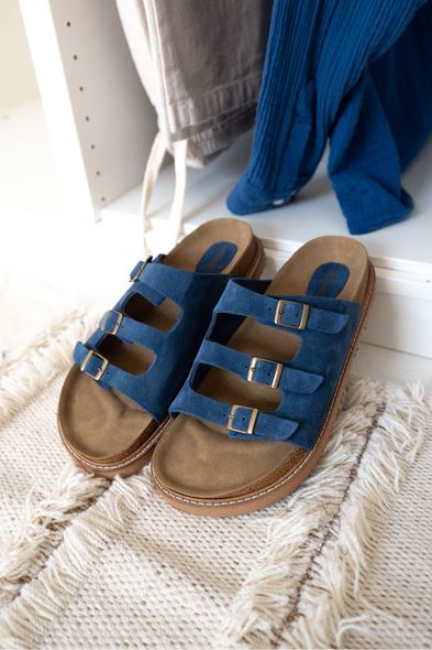 İthaka İndigo Mavi Deri Terlik