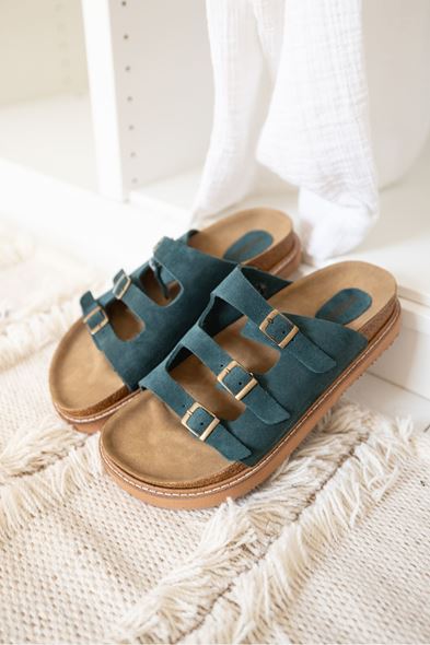 İthaka Petrol Yeşili Deri Terlik