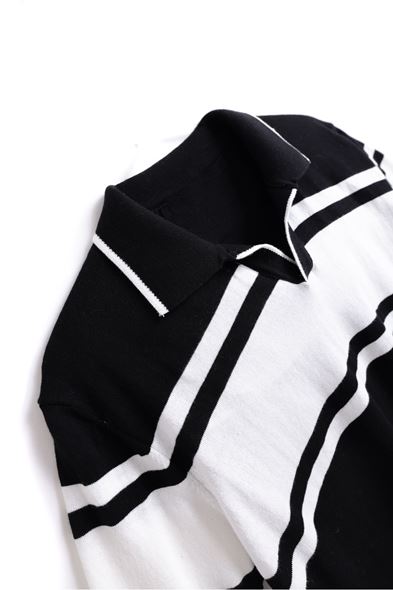 El Paso Beyaz Çizgili Siyah Triko Tshirt