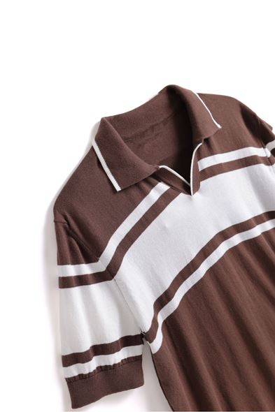 El Paso Beyaz Çizgili Kahve Triko Tshirt